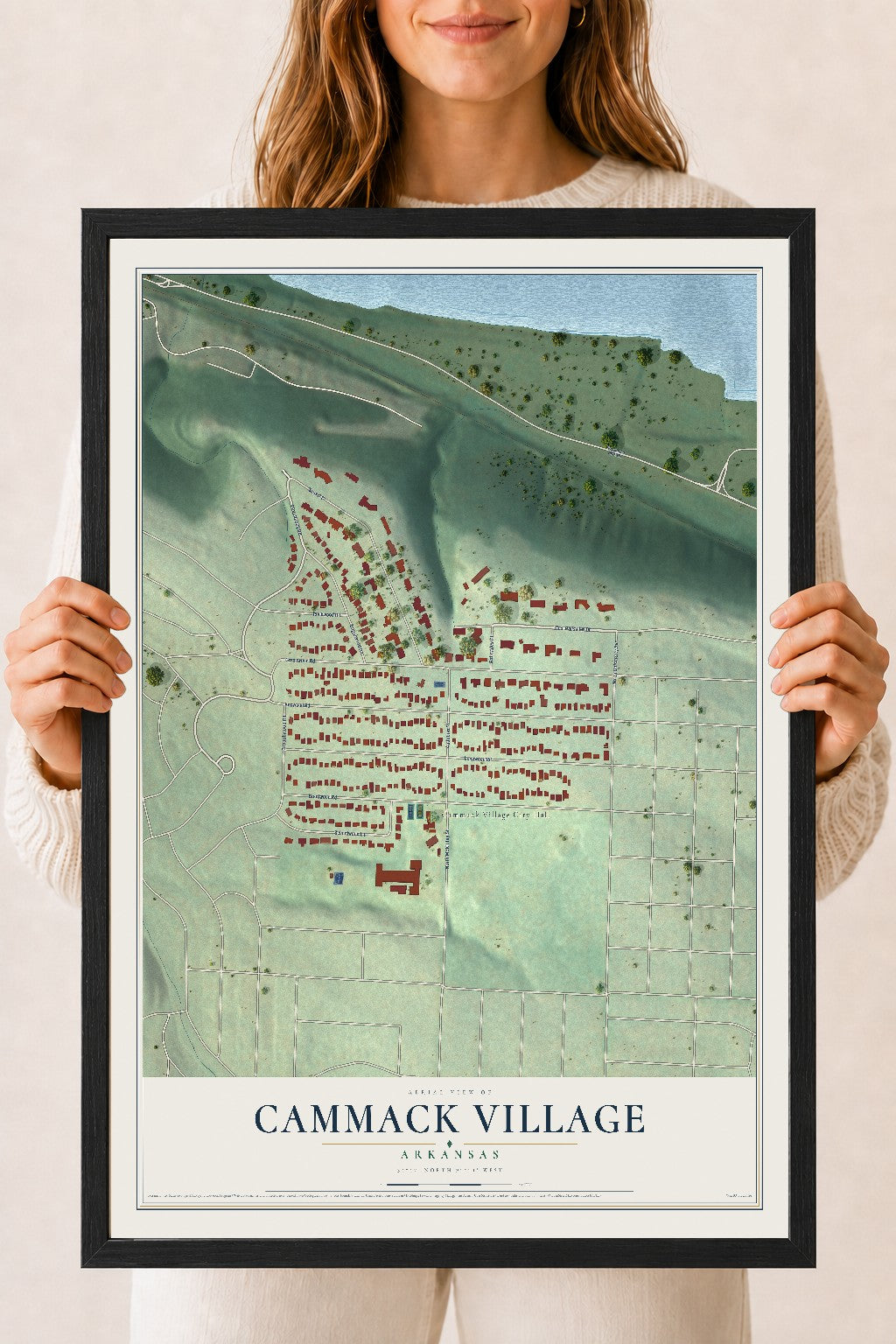 Map of Cammack Village, Arkansas, 18 x 24 inch print in a black wood frame