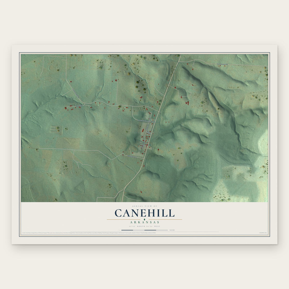 Canehill, Arkansas map print, the full design