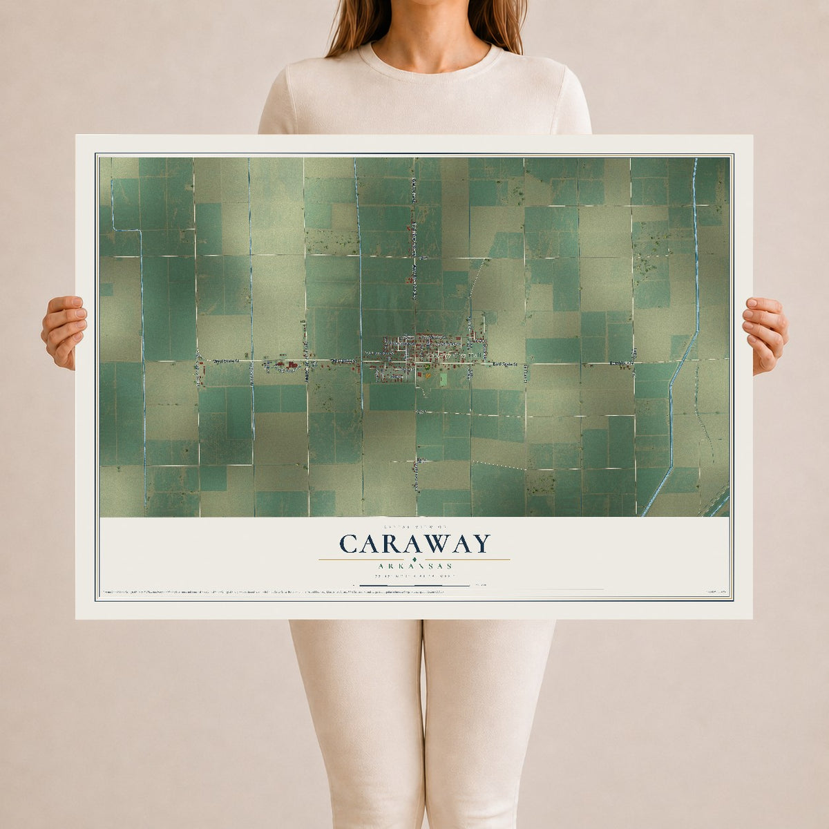 Map of Caraway, Arkansas, 24 x 36 inch unframed archival matte print