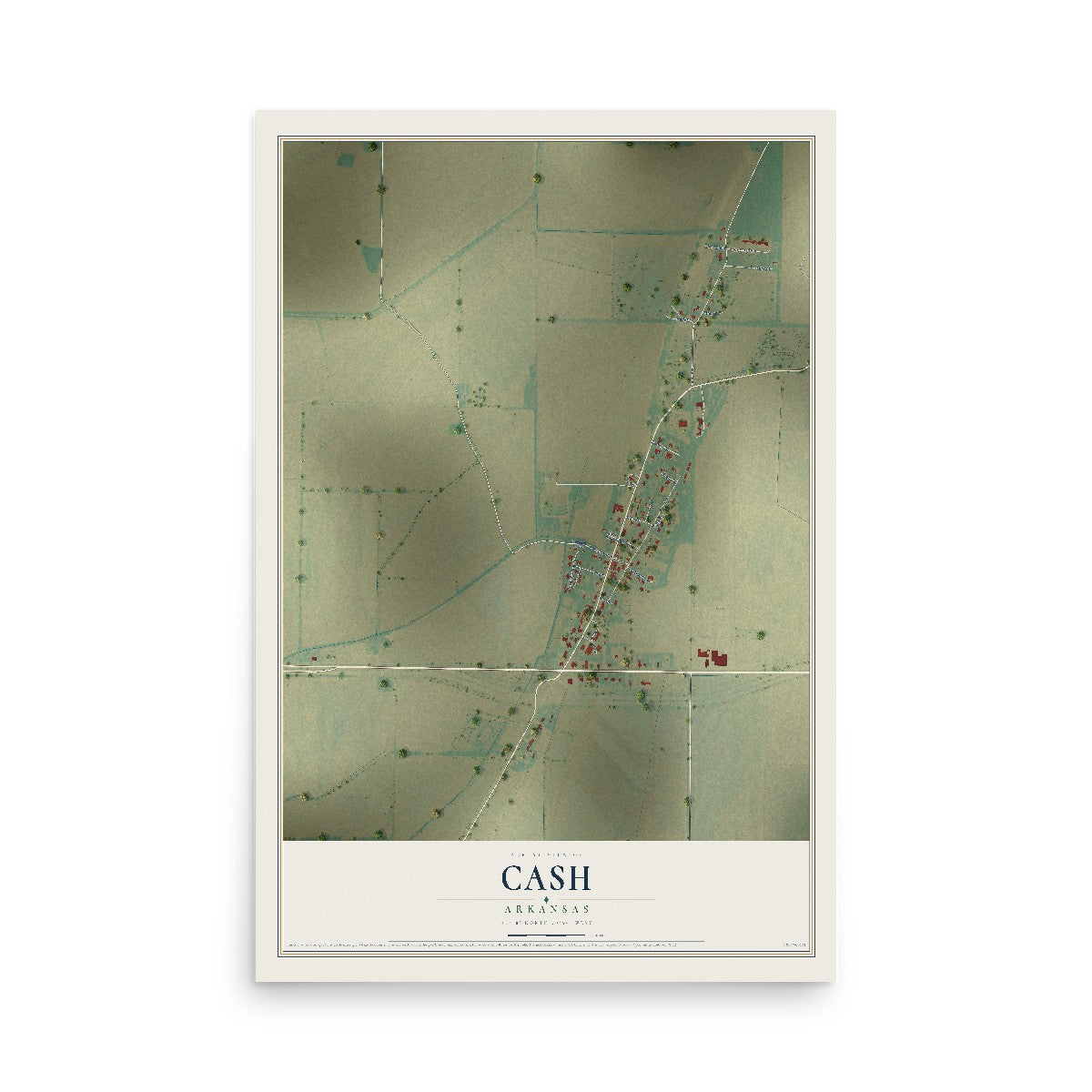 Map of Cash, Arkansas, 12 x 18 inch unframed archival matte print