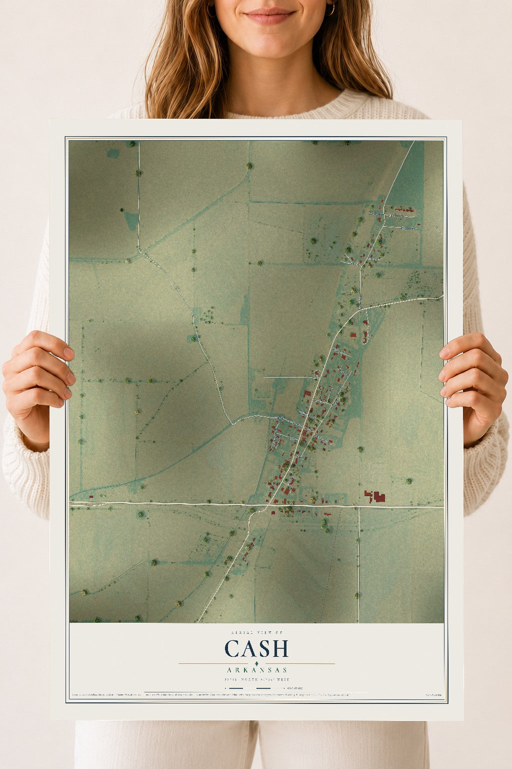 Map of Cash, Arkansas, 18 x 24 inch unframed archival matte print