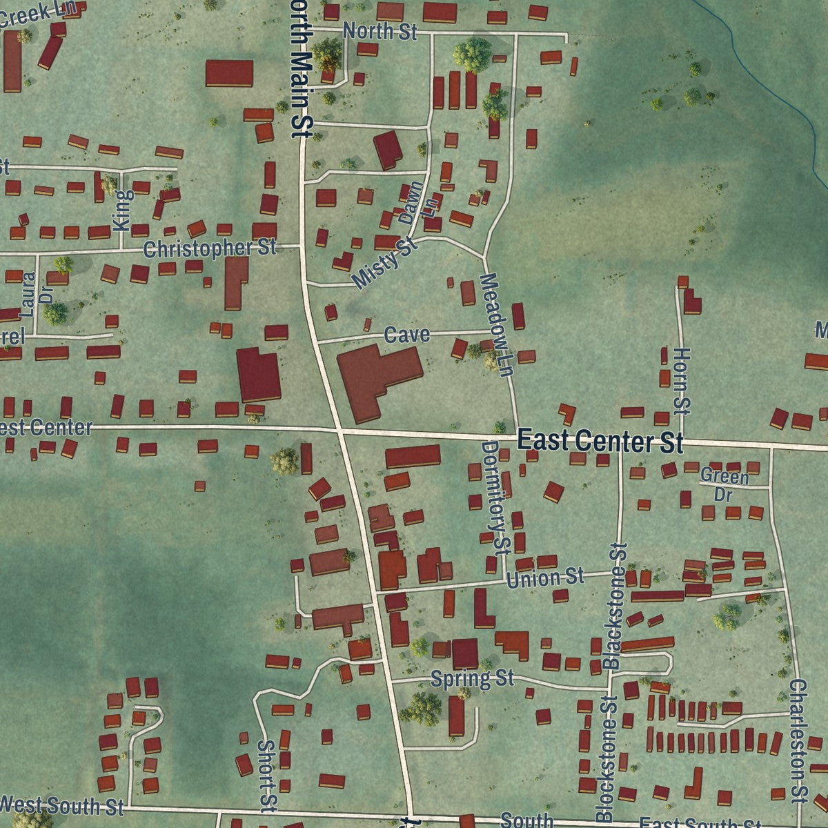 Close-up of the map of Cave City, Arkansas print showing street and building detail