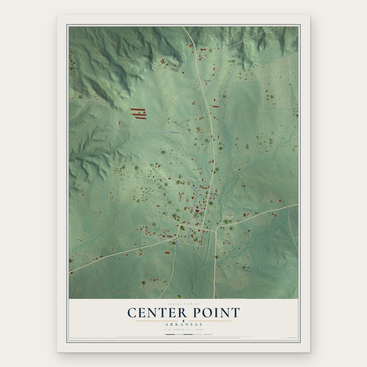 Center Point, Arkansas map print, the full design