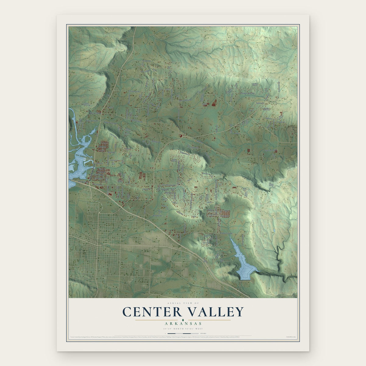 Center Valley, Arkansas map print, the full design