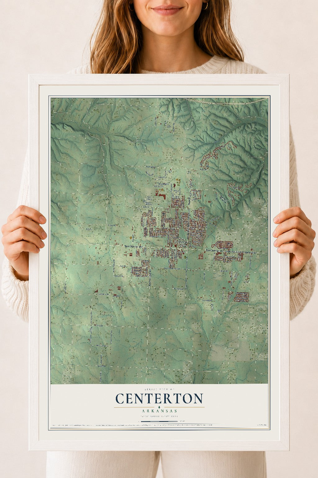 Map of Centerton, Arkansas, 18 x 24 inch print in a white wood frame