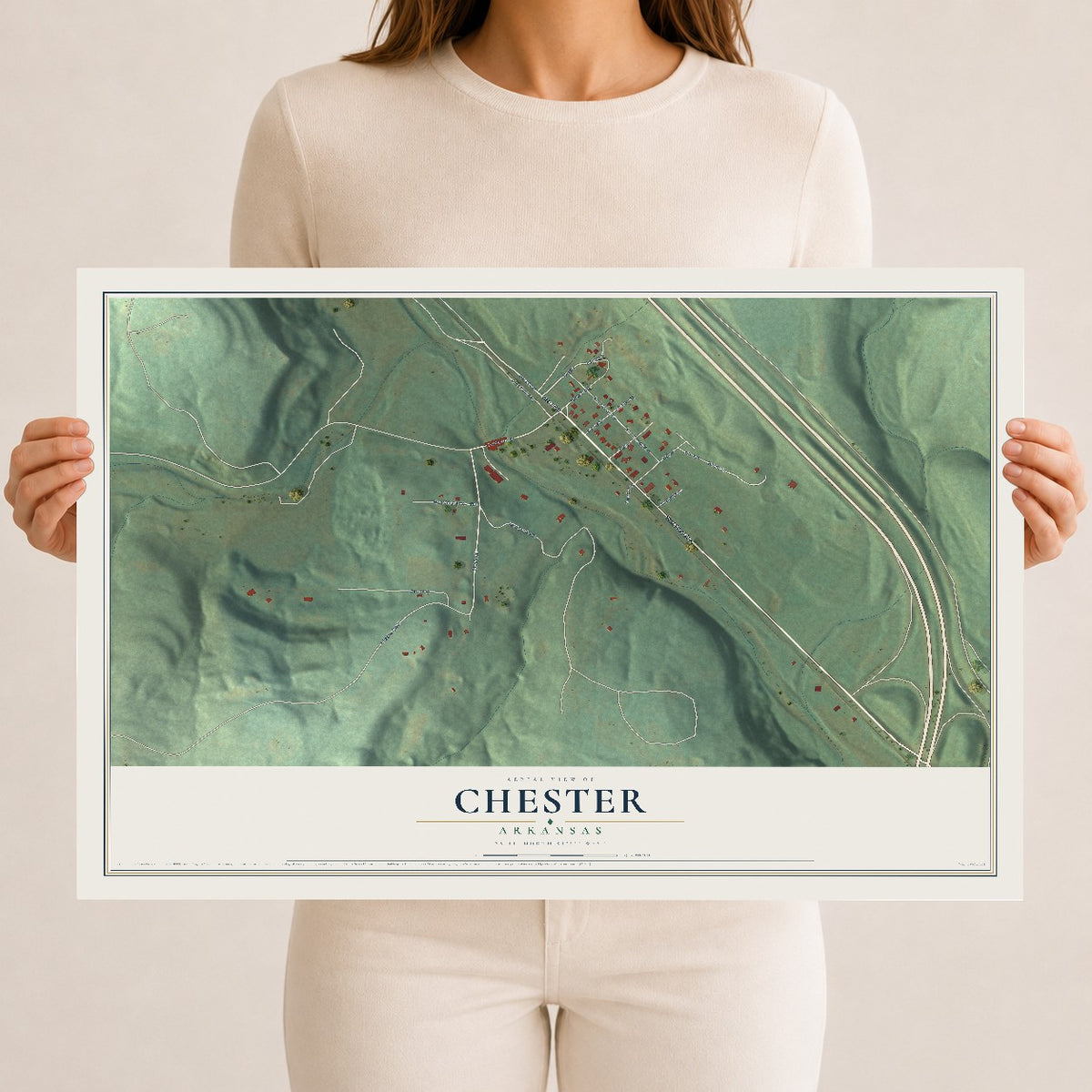 Map of Chester, Arkansas, 12 x 18 inch unframed archival matte print