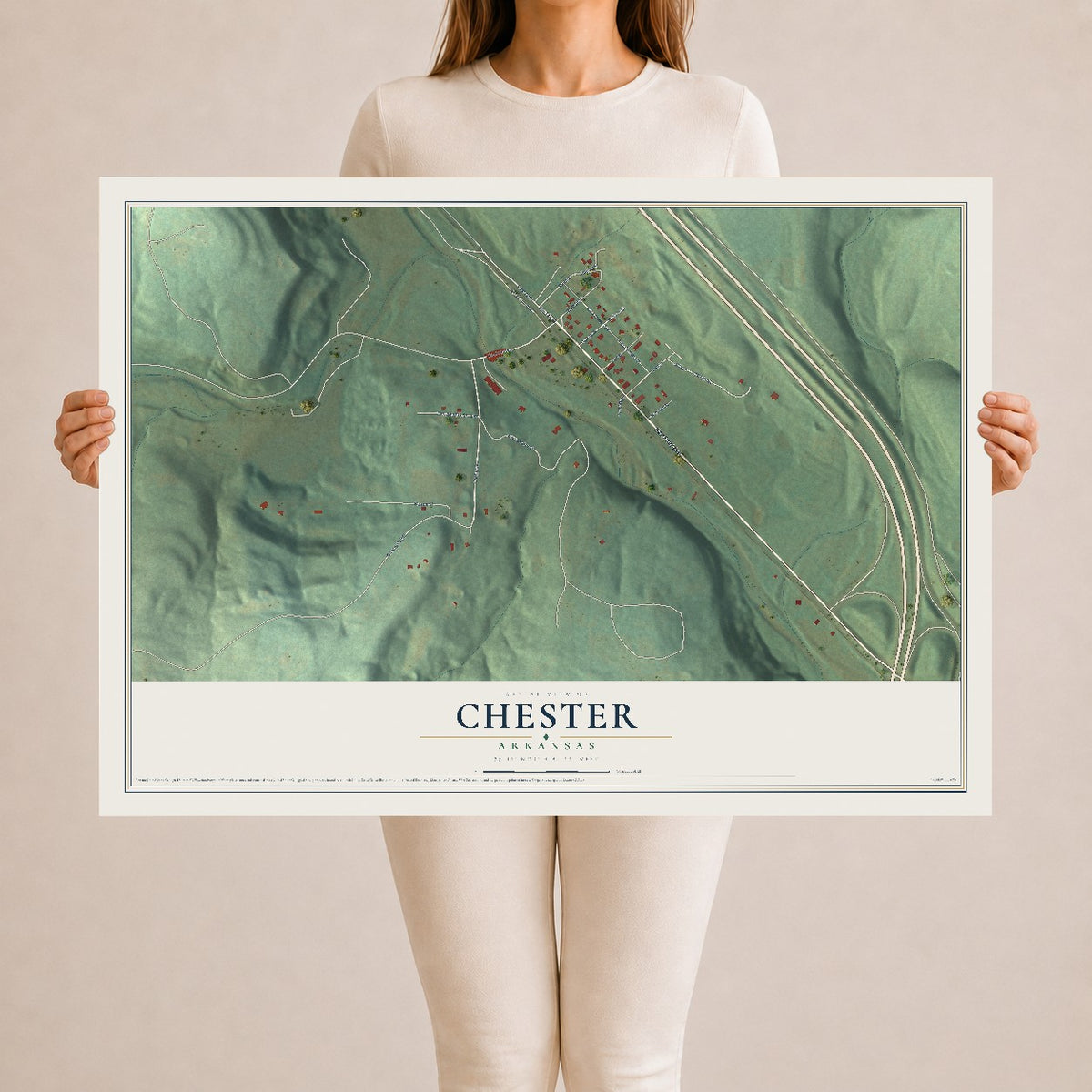 Map of Chester, Arkansas, 24 x 36 inch unframed archival matte print