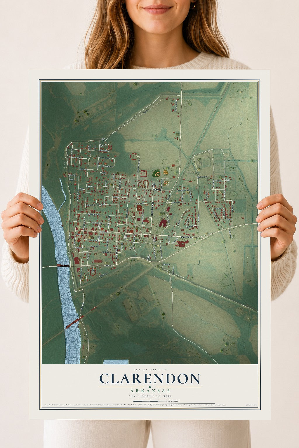 Map of Clarendon, Arkansas, 18 x 24 inch unframed archival matte print