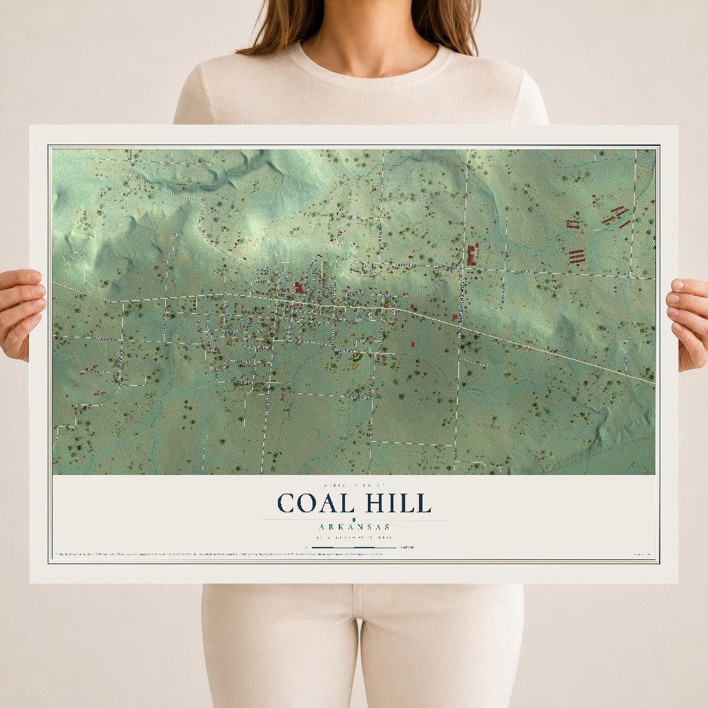 Map of Coal Hill, Arkansas, 18 x 24 inch unframed archival matte print