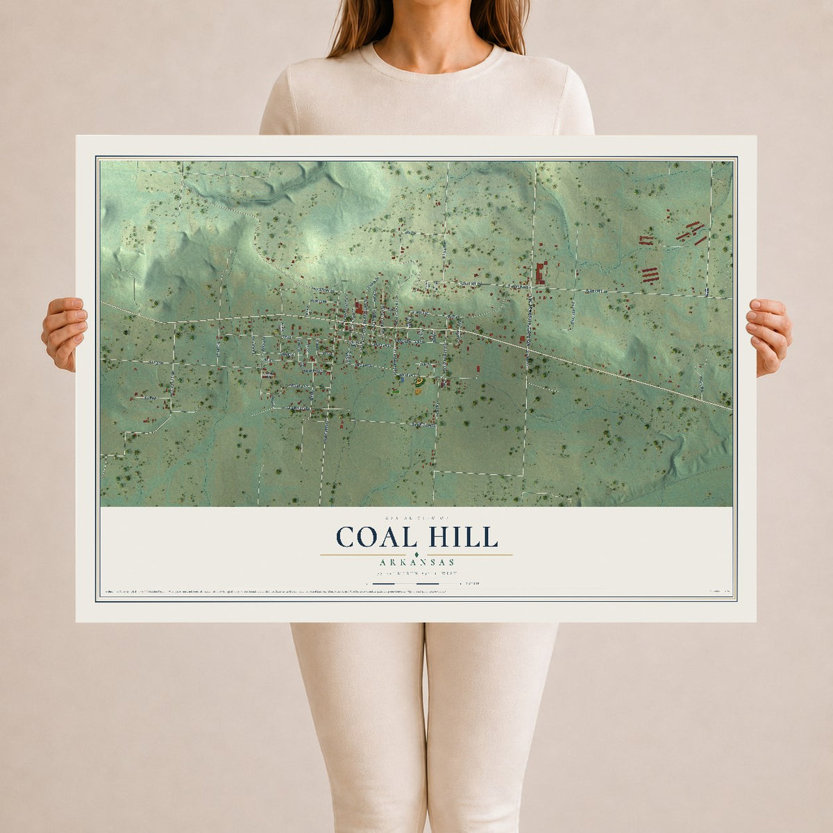 Map of Coal Hill, Arkansas, 24 x 36 inch unframed archival matte print