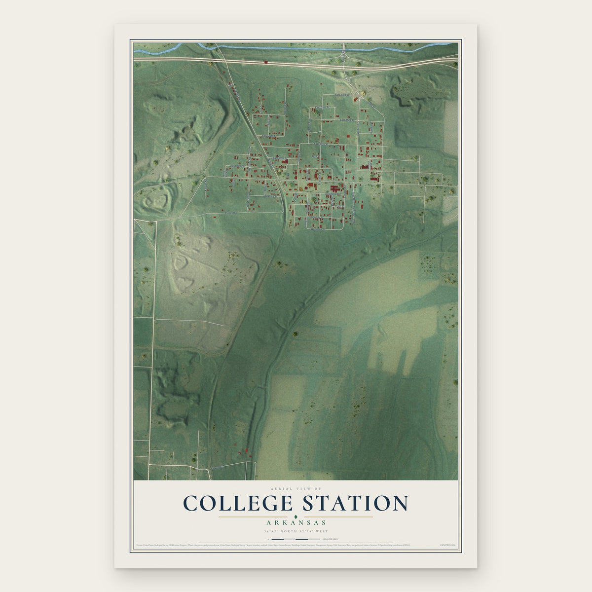 College Station, Arkansas map print, the full design