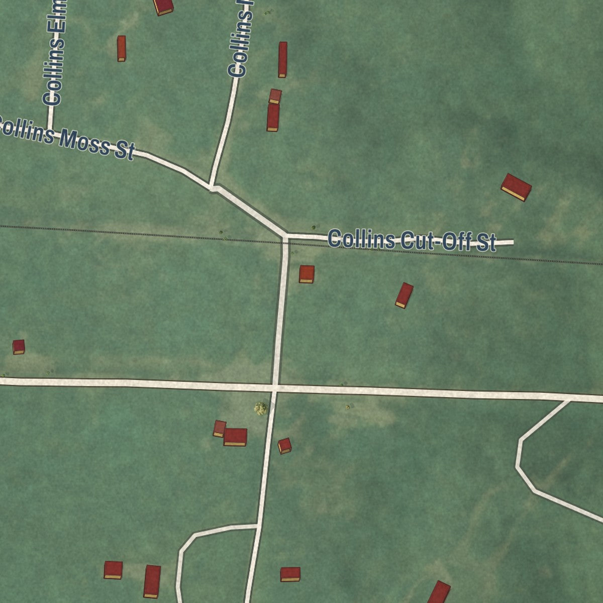 Close-up of the map of Collins, Arkansas print showing street and building detail