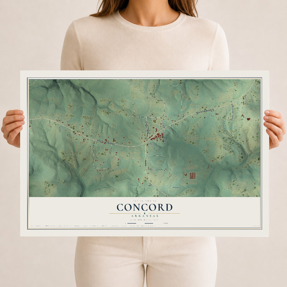 Map of Concord, Arkansas, 12 x 18 inch unframed archival matte print