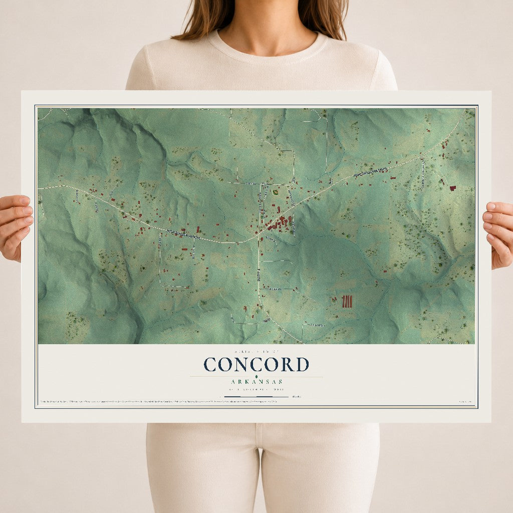 Map of Concord, Arkansas, 18 x 24 inch unframed archival matte print