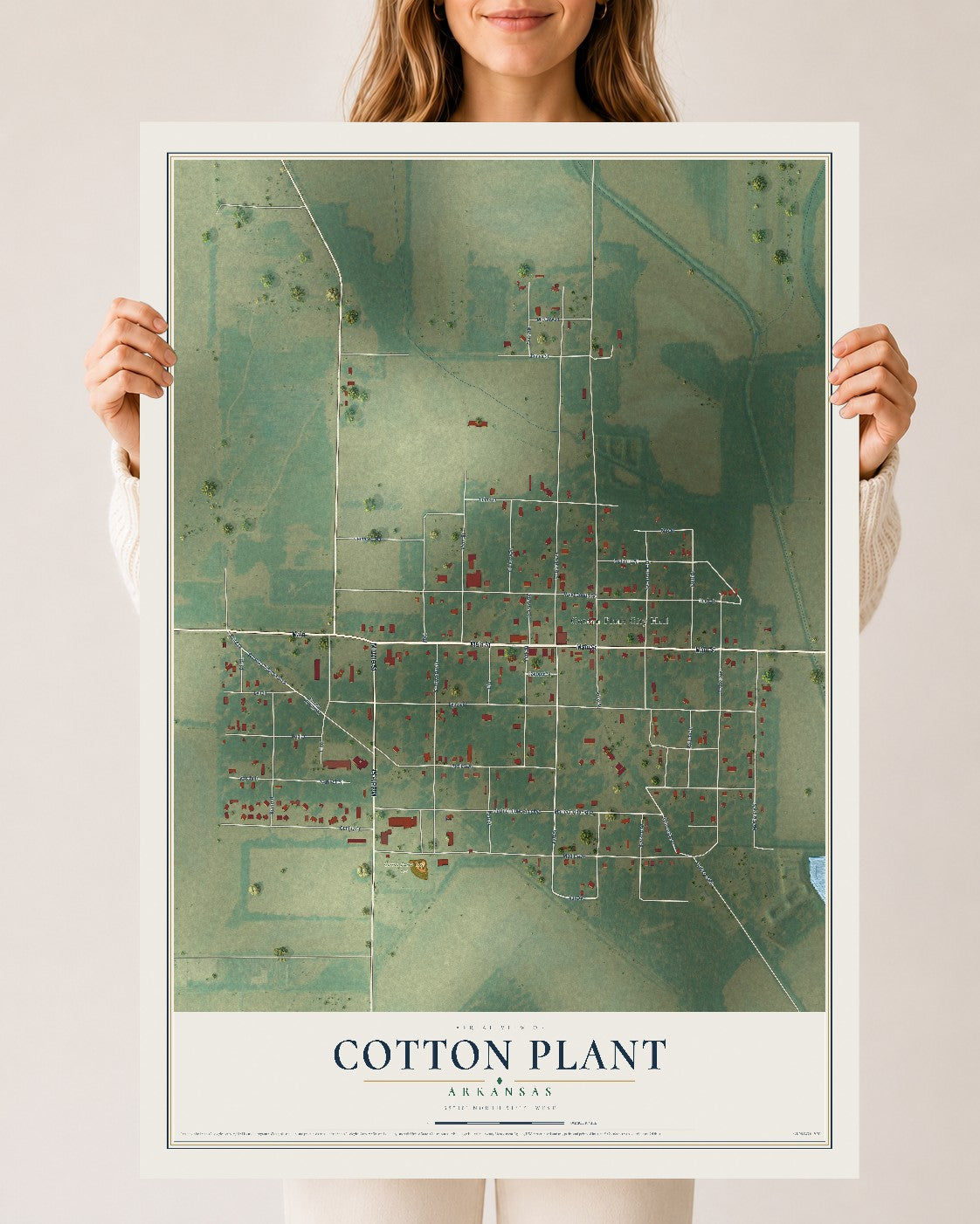 Map of Cotton Plant, Arkansas, 24 x 36 inch unframed archival matte print