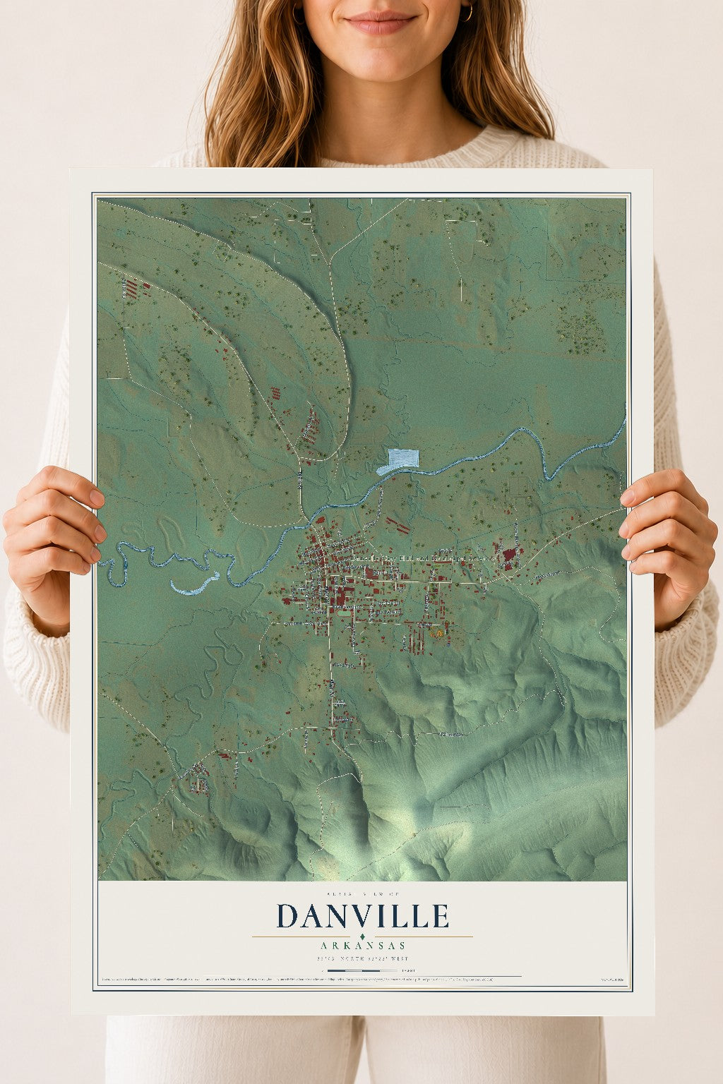 Map of Danville, Arkansas, 18 x 24 inch unframed archival matte print