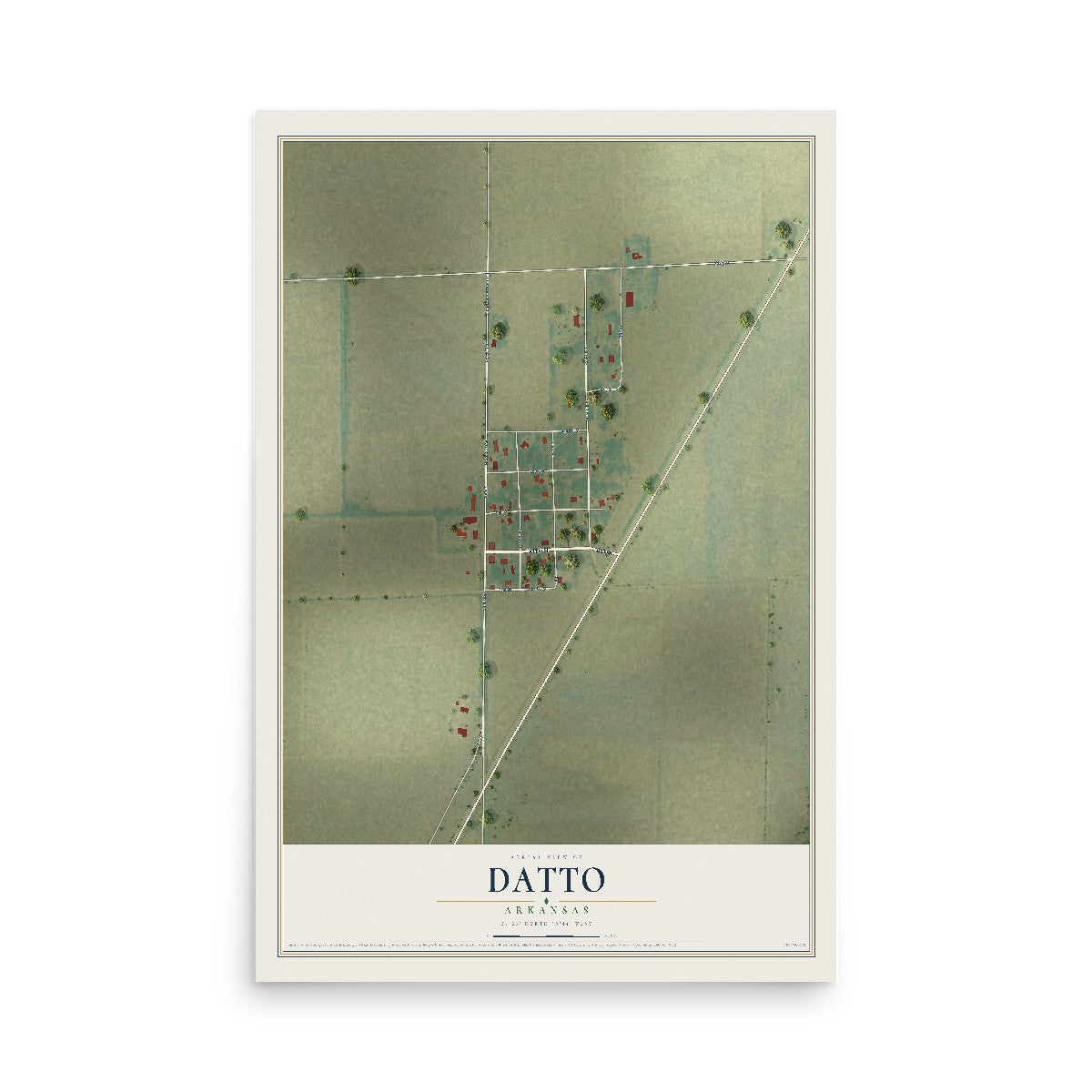 Map of Datto, Arkansas, 12 x 18 inch unframed archival matte print