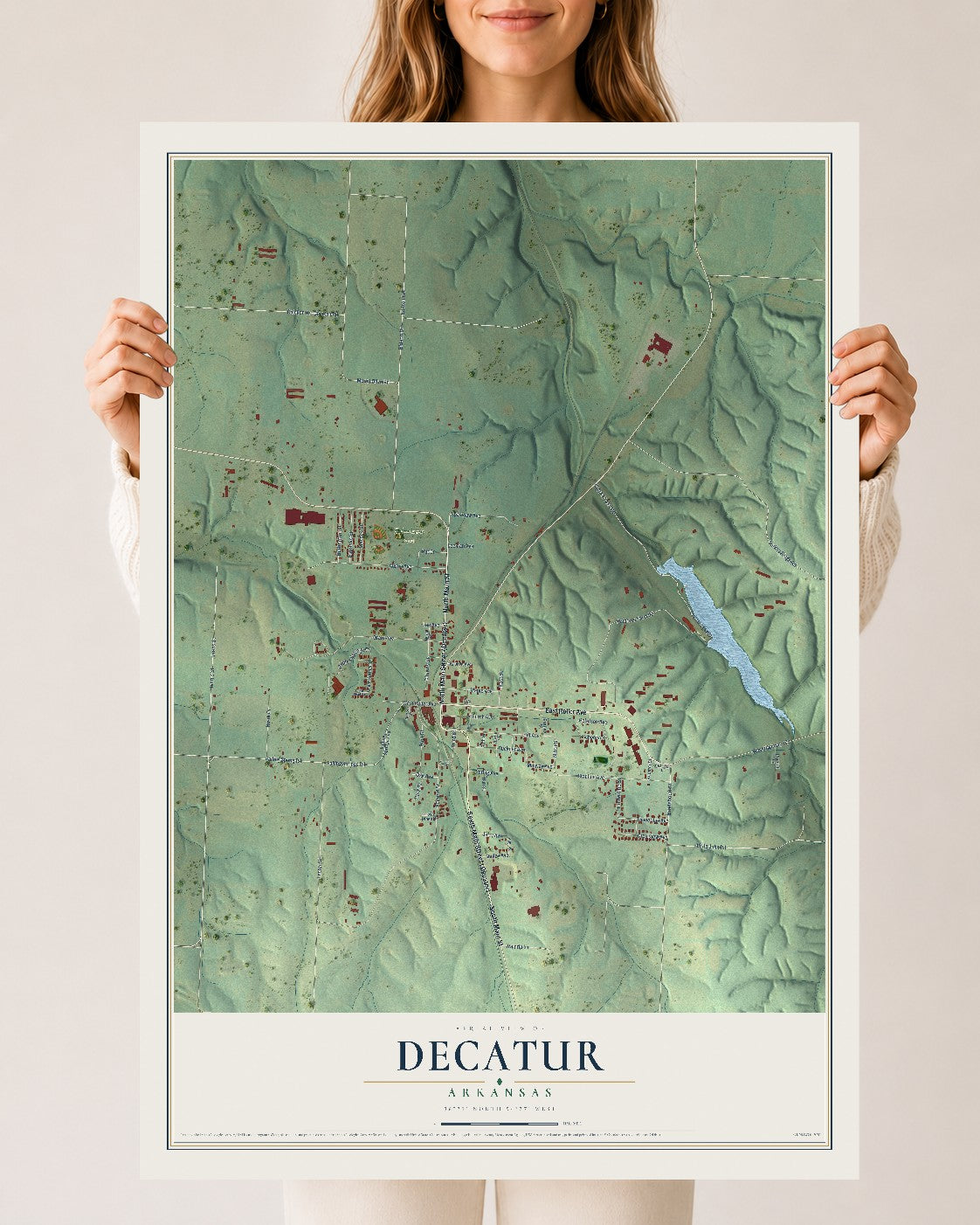 Map of Decatur, Arkansas, 24 x 36 inch unframed archival matte print