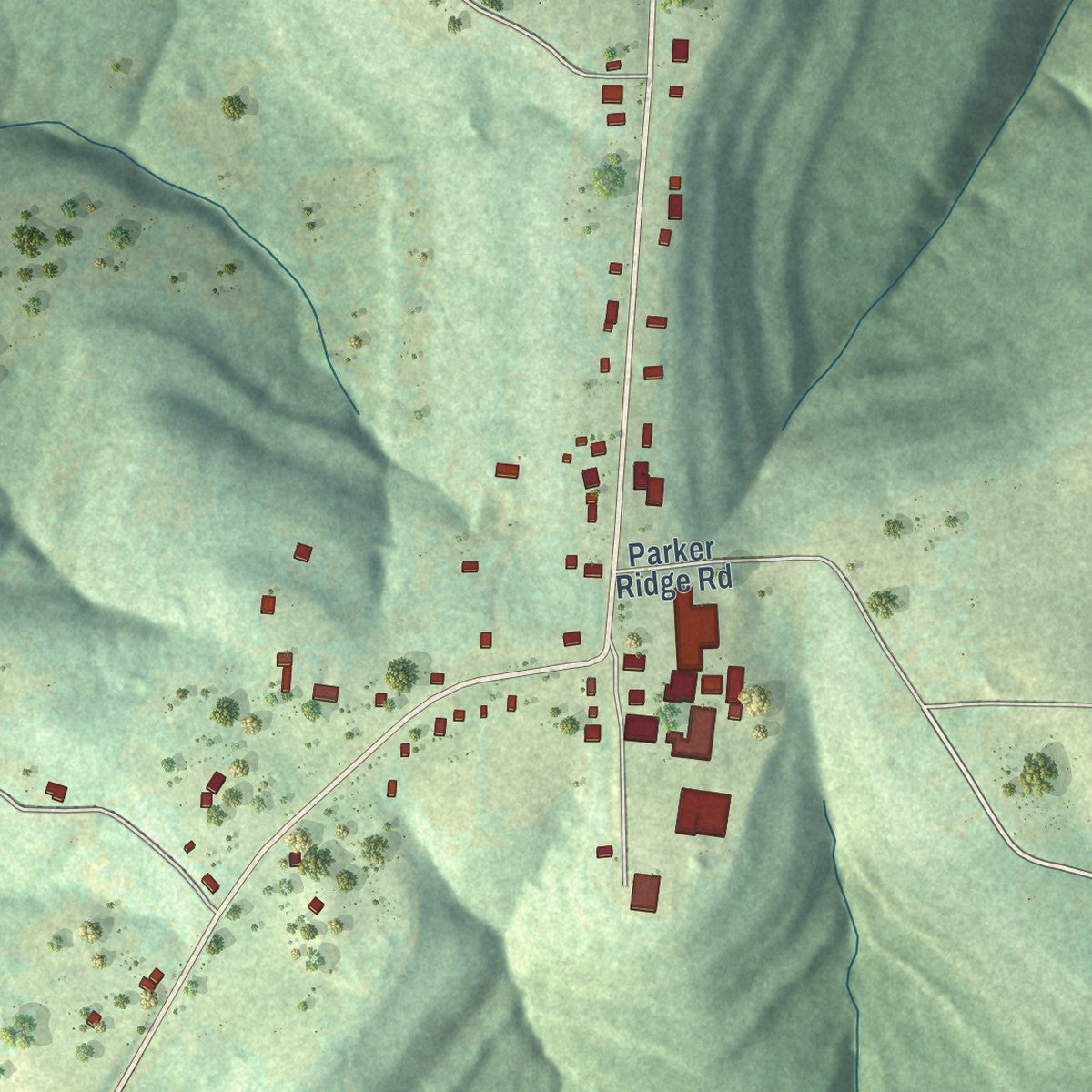 Close-up of the map of Deer, Arkansas print showing street and building detail