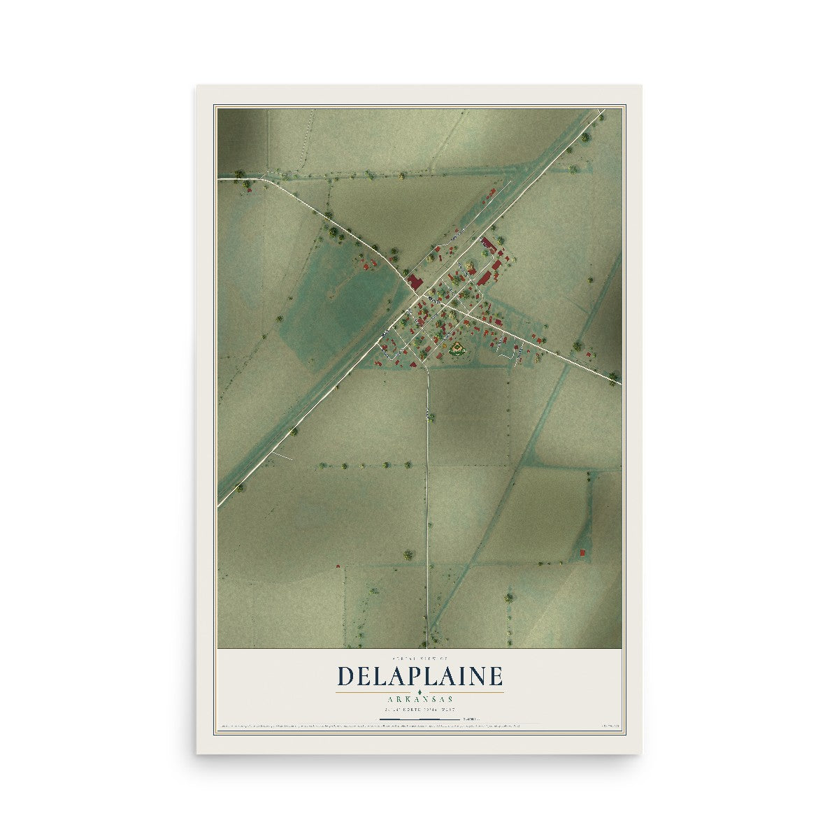 Map of Delaplaine, Arkansas, 12 x 18 inch unframed archival matte print