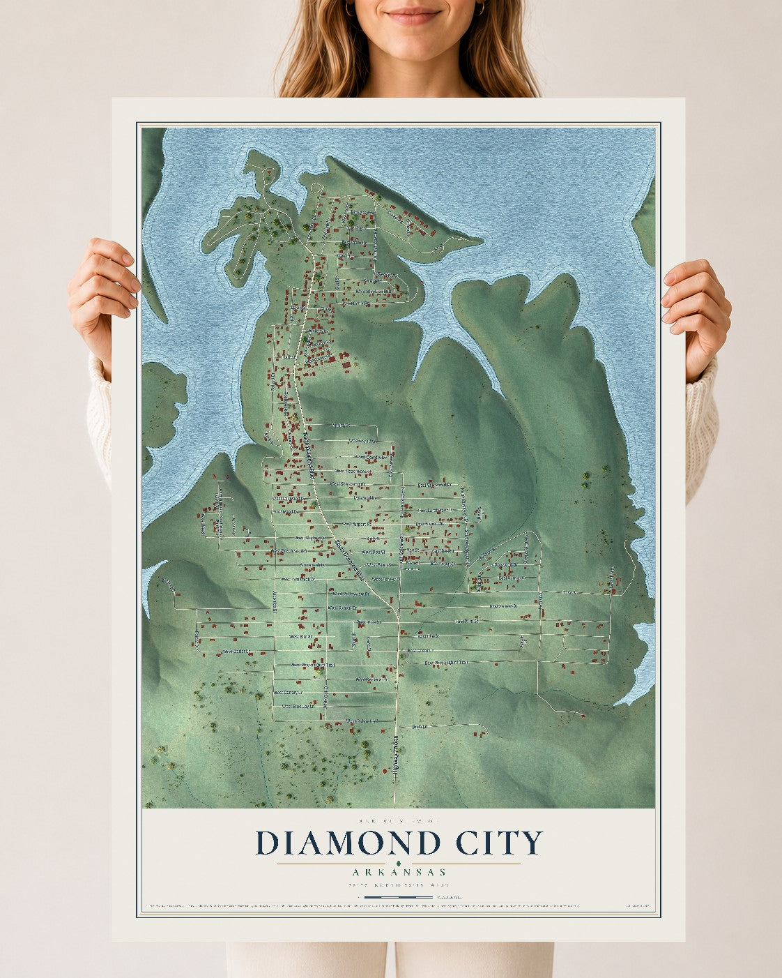 Map of Diamond City, Arkansas, 24 x 36 inch unframed archival matte print