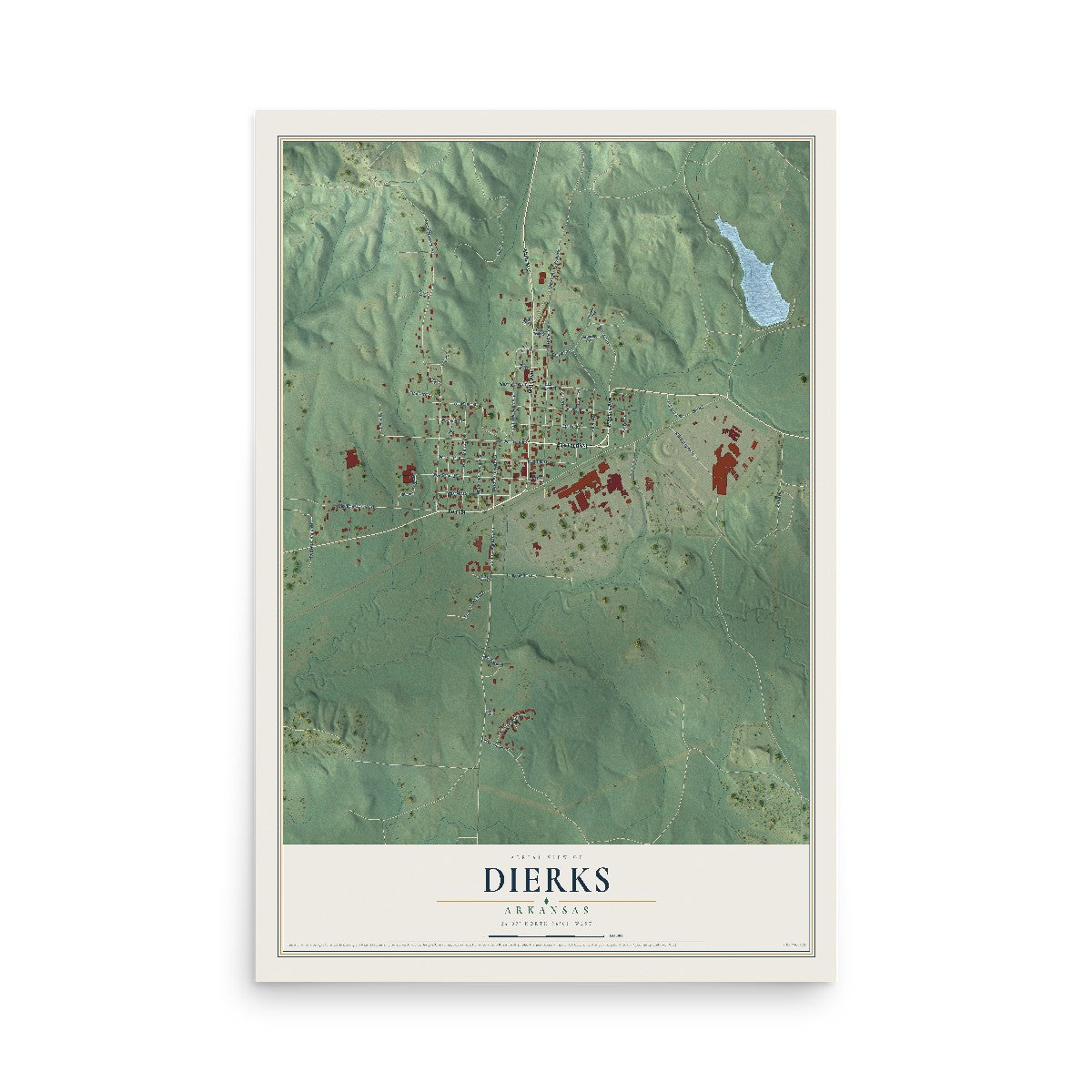 Map of Dierks, Arkansas, 12 x 18 inch unframed archival matte print