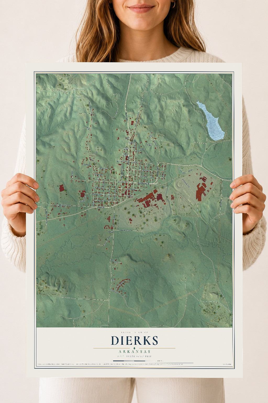Map of Dierks, Arkansas, 18 x 24 inch unframed archival matte print