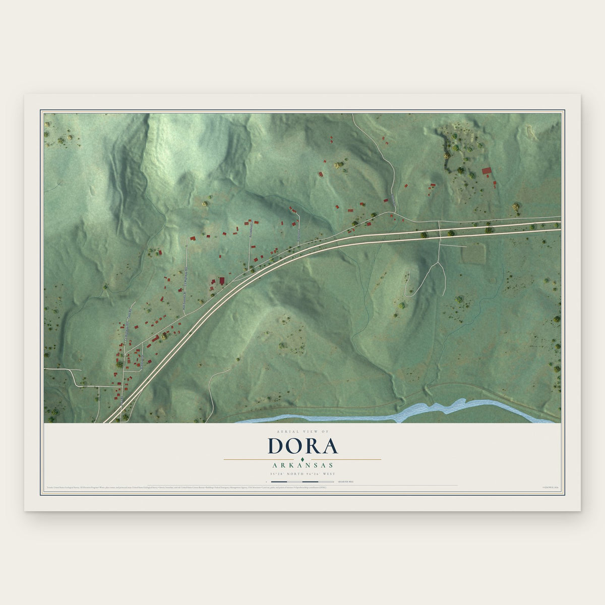 Dora, Arkansas map print, the full design