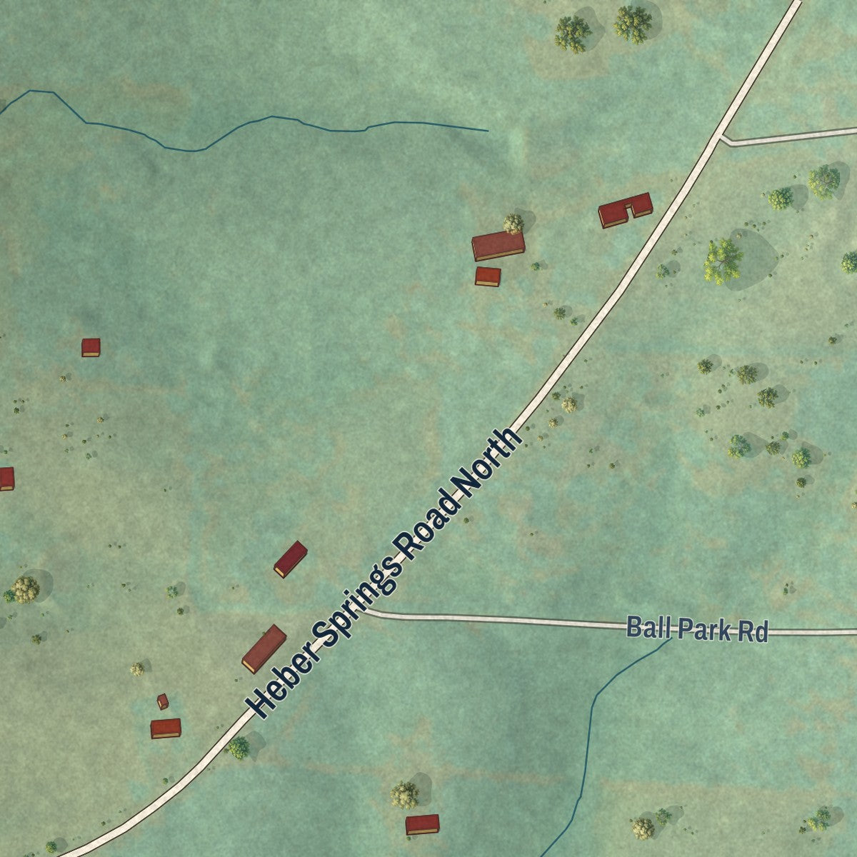 Close-up of the map of Drasco, Arkansas print showing street and building detail
