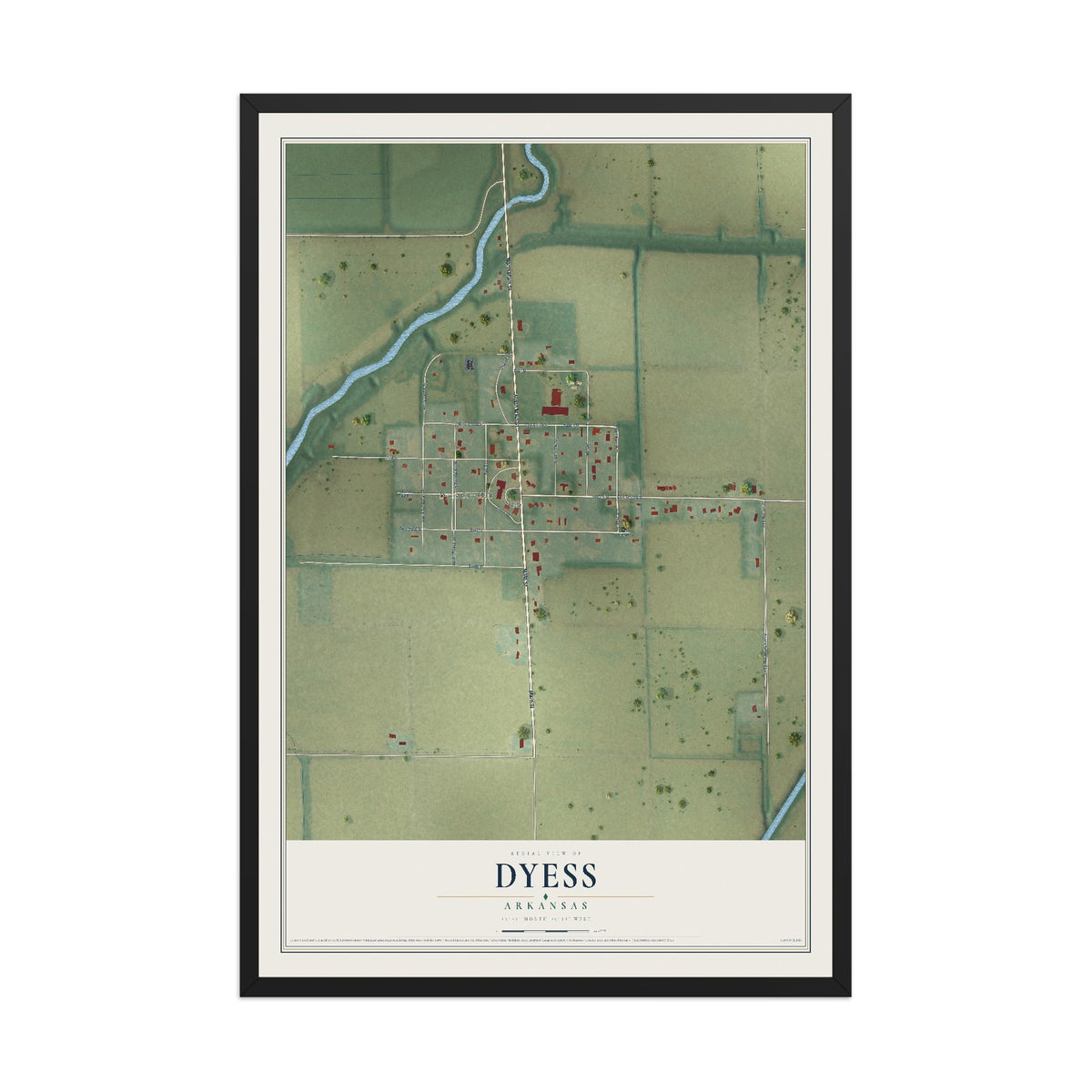 Map of Dyess, Arkansas, 12 x 18 inch print in a black wood frame