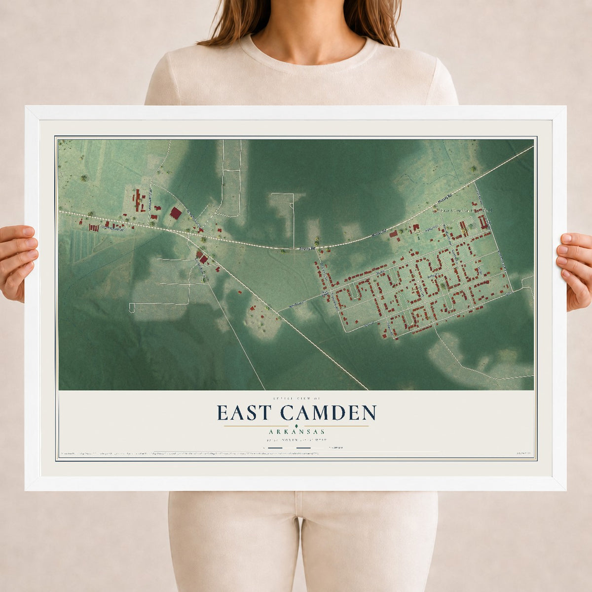 Map of East Camden, Arkansas, 18 x 24 inch print in a white wood frame