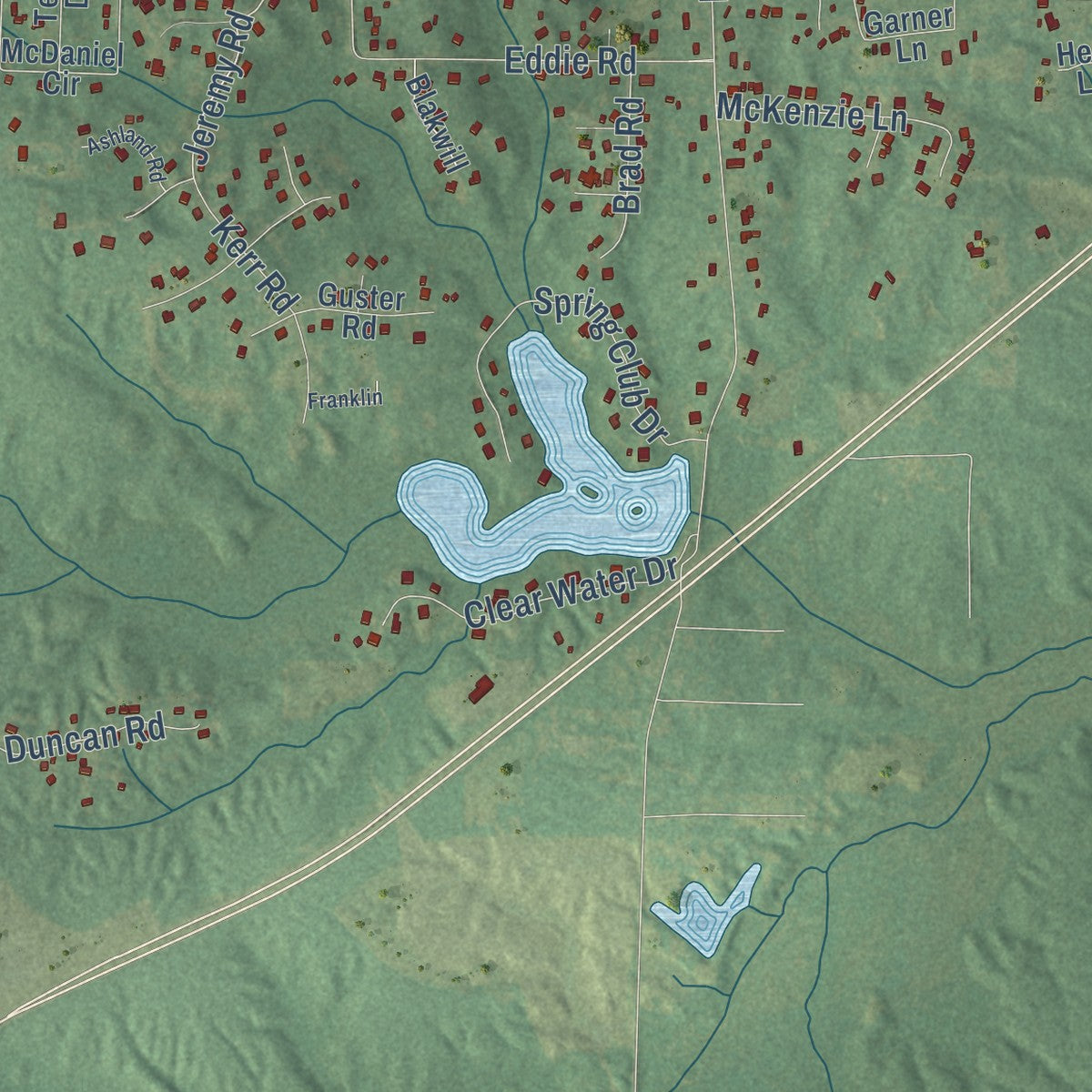 Second close-up of the map of East End, Arkansas print showing more streets and buildings
