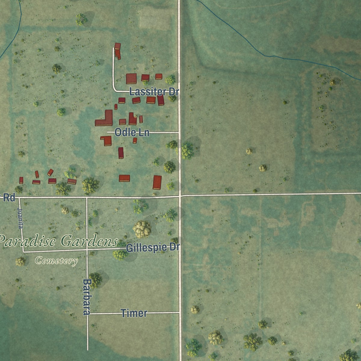 Second close-up of the map of Edmondson, Arkansas print showing more streets and buildings