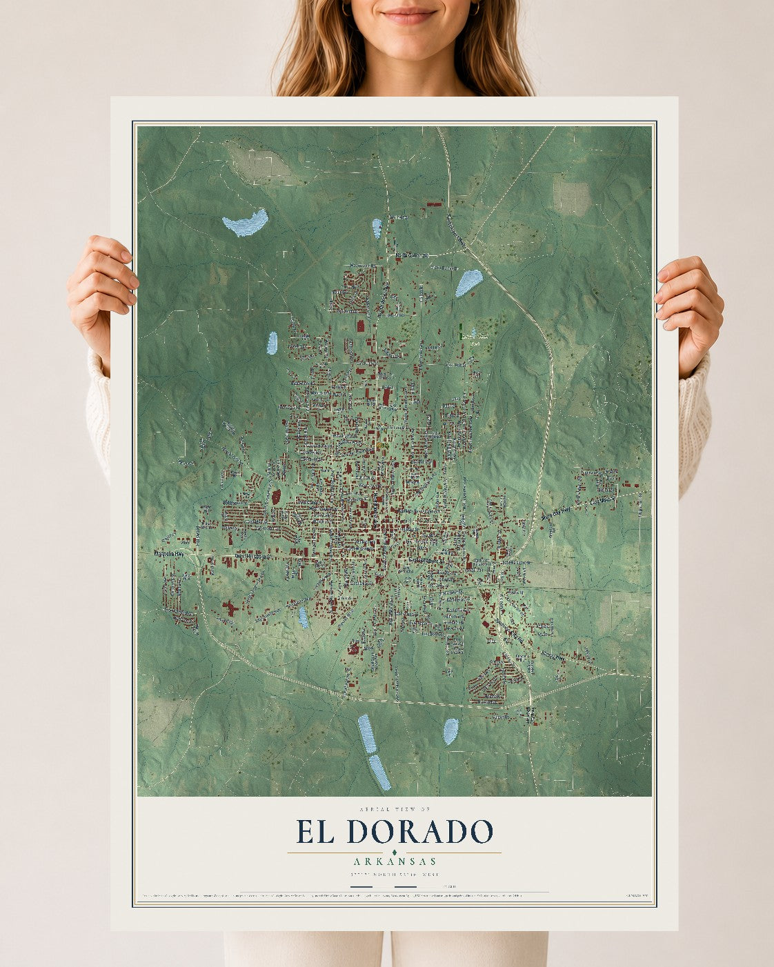 Map of El Dorado, Arkansas, 24 x 36 inch unframed archival matte print