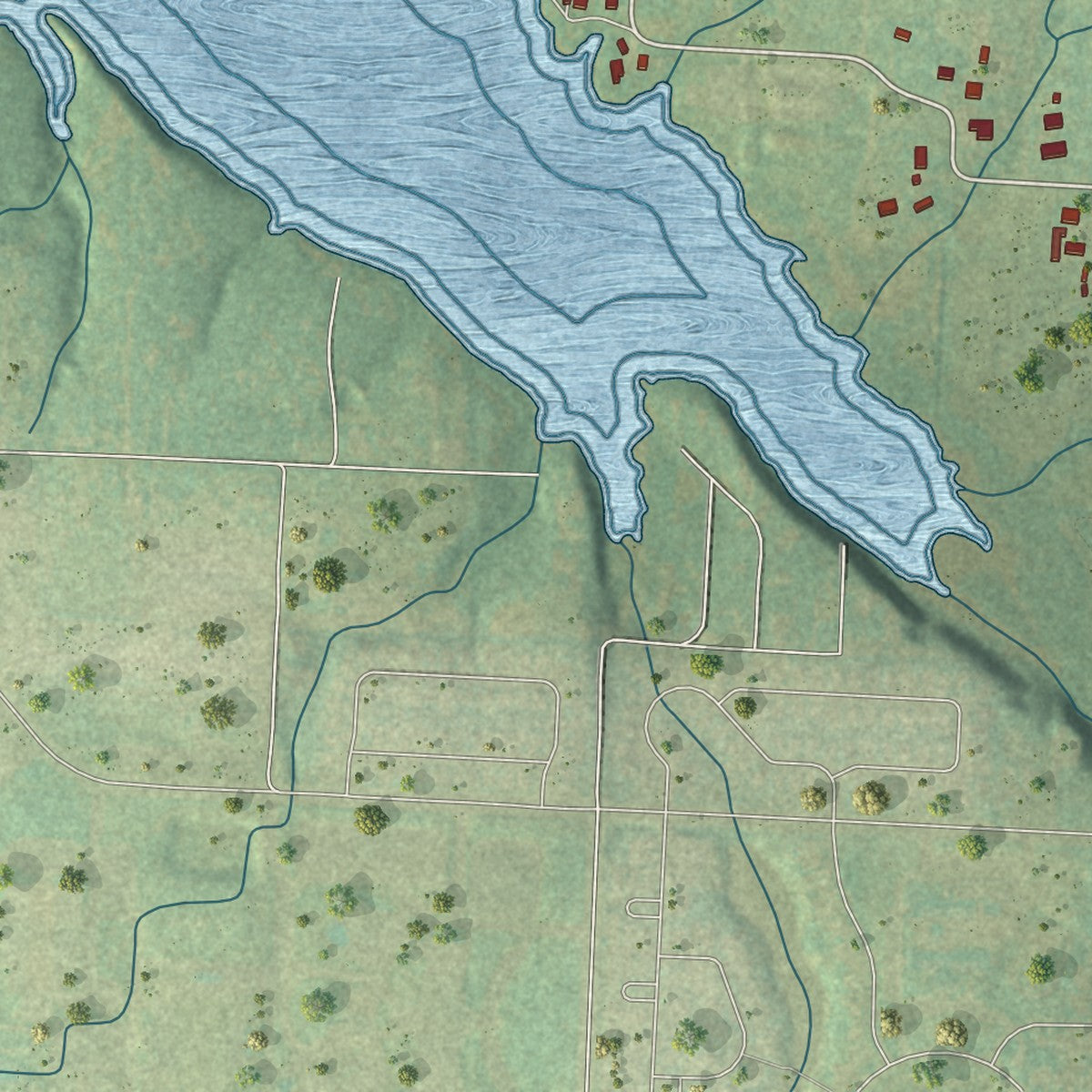 Second close-up of the map of Elm Springs, Arkansas print showing more streets and buildings