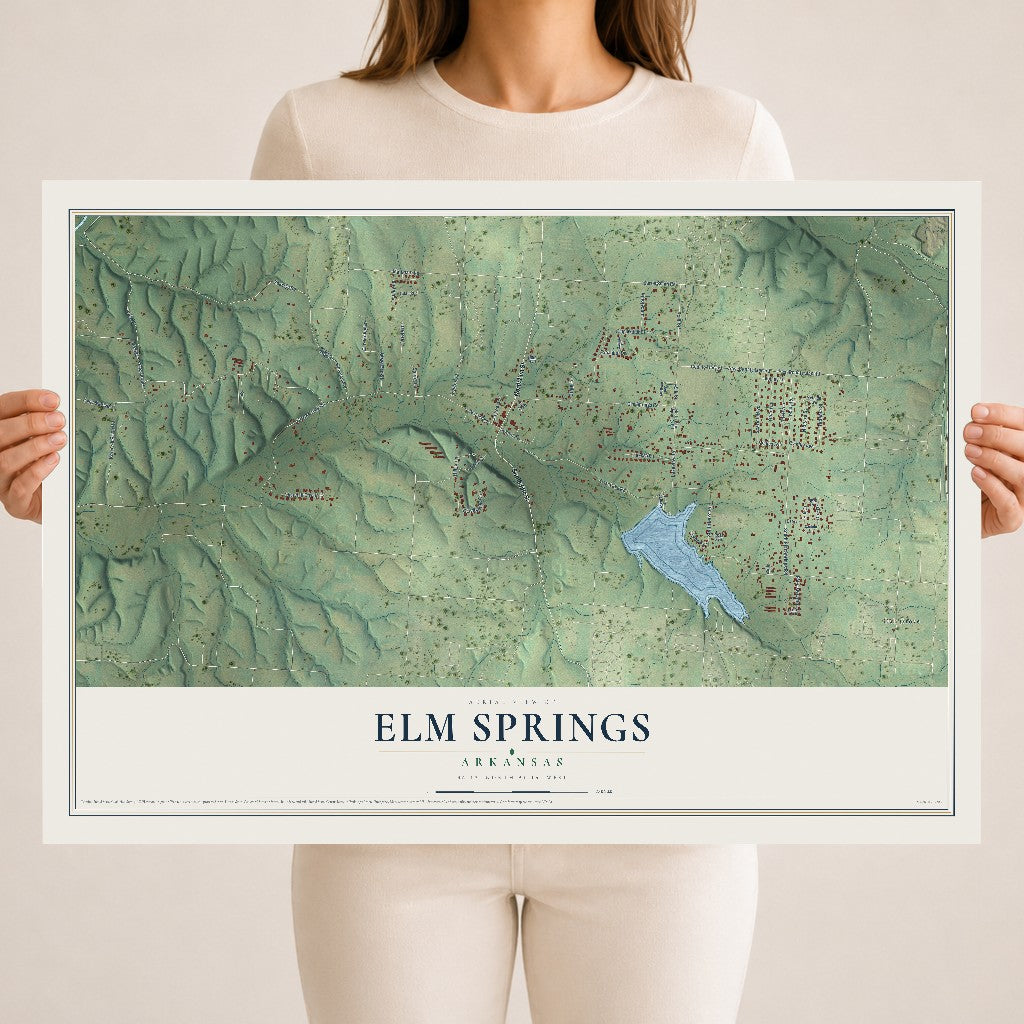 Map of Elm Springs, Arkansas, 18 x 24 inch unframed archival matte print