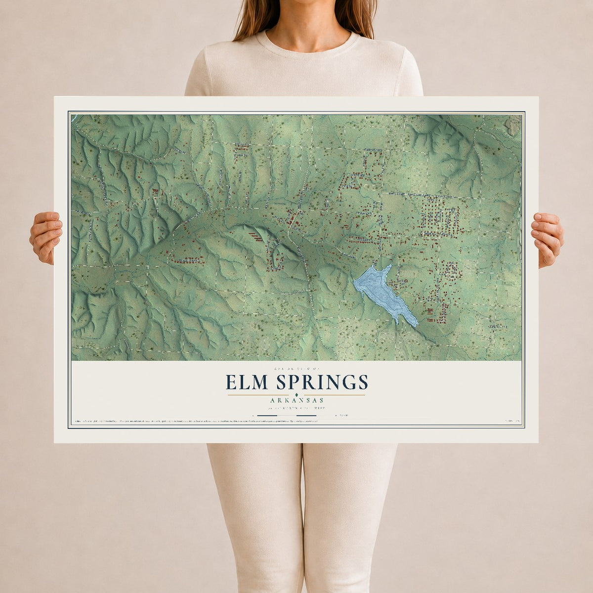 Map of Elm Springs, Arkansas, 24 x 36 inch unframed archival matte print