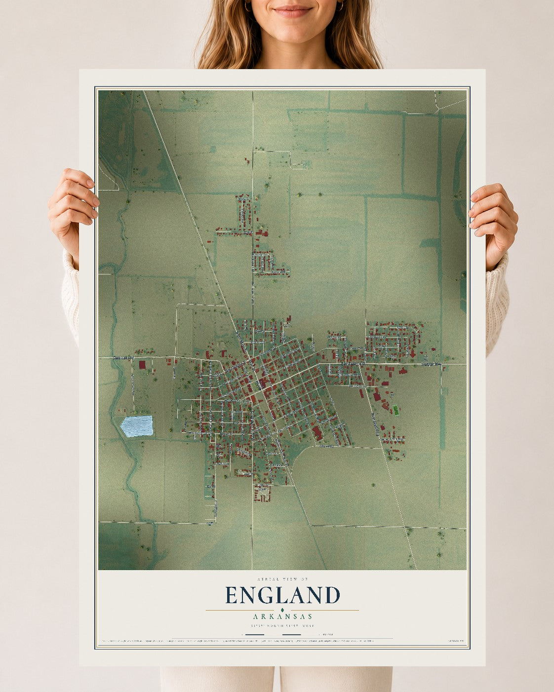 Map of England, Arkansas, 24 x 36 inch unframed archival matte print