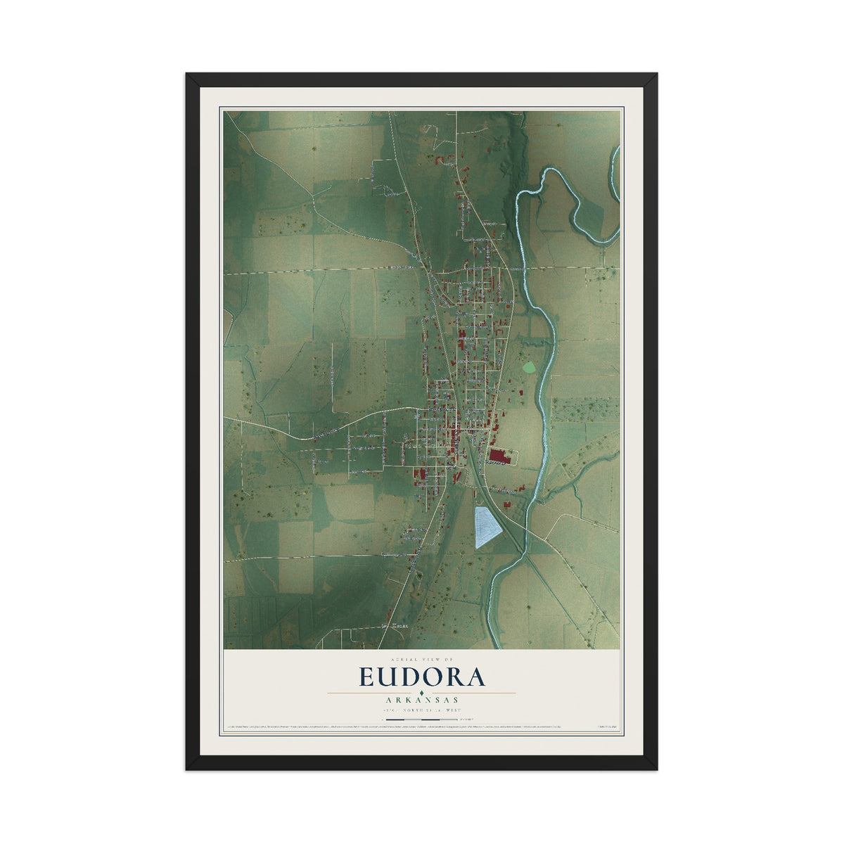 Map of Eudora, Arkansas, 12 x 18 inch print in a black wood frame