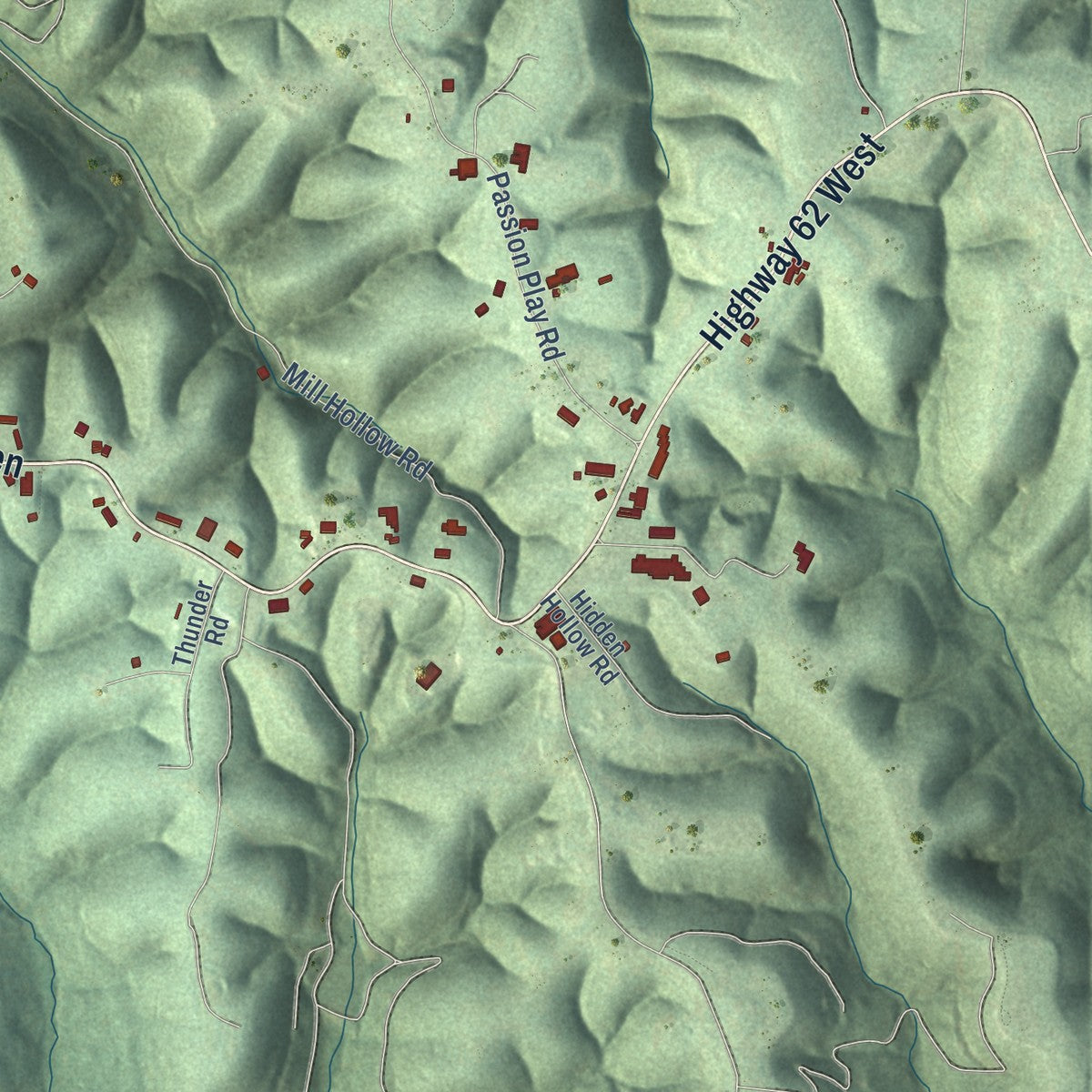Second close-up of the map of Eureka Springs, Arkansas print showing more streets and buildings