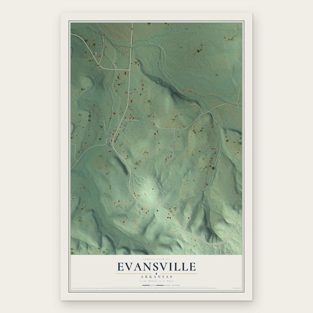 Evansville, Arkansas map print, the full design