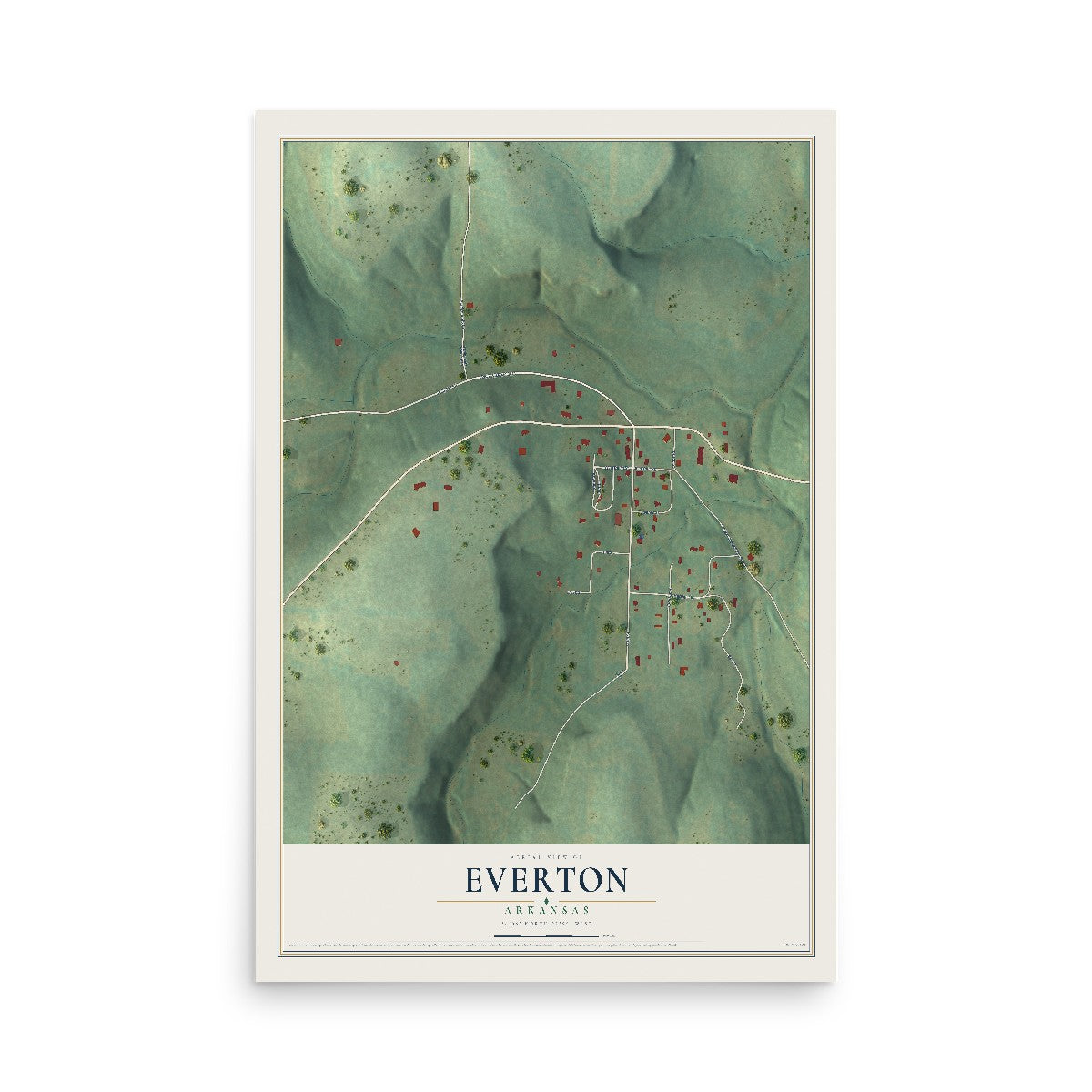 Map of Everton, Arkansas, 12 x 18 inch unframed archival matte print