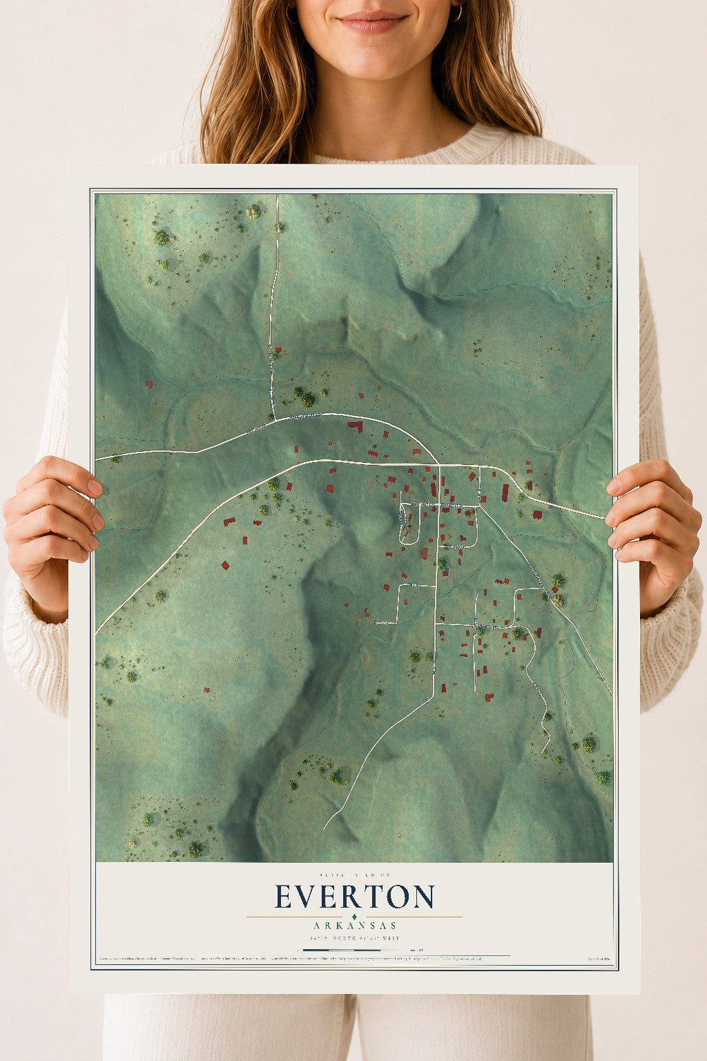 Map of Everton, Arkansas, 18 x 24 inch unframed archival matte print