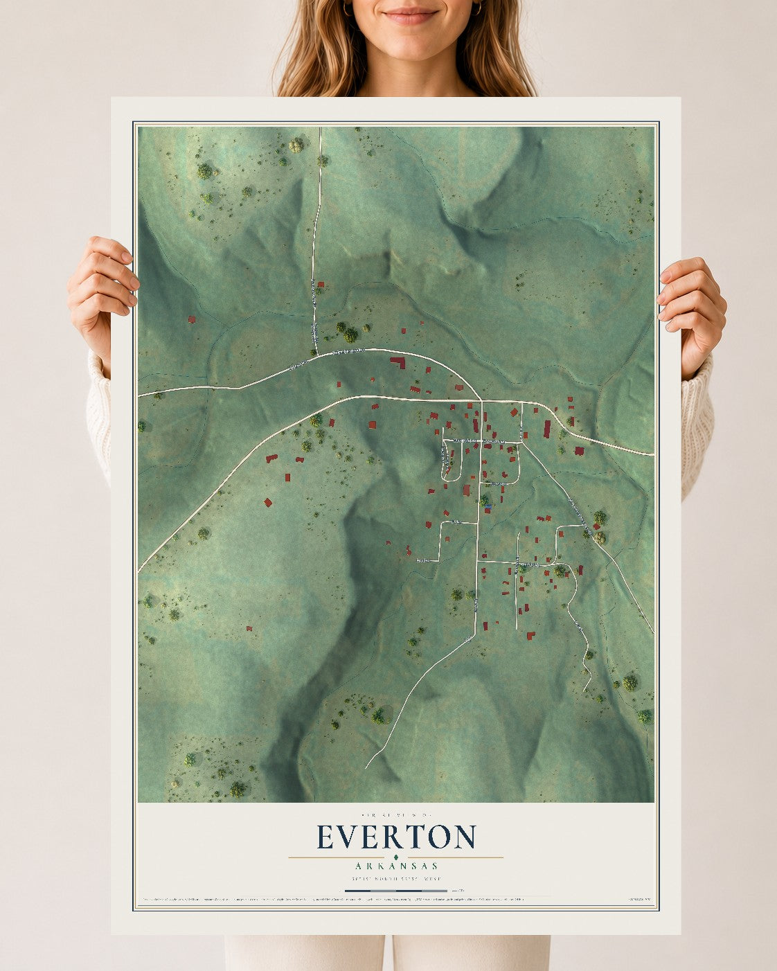 Map of Everton, Arkansas, 24 x 36 inch unframed archival matte print