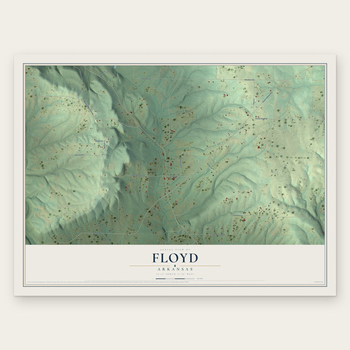 Floyd, Arkansas map print, the full design
