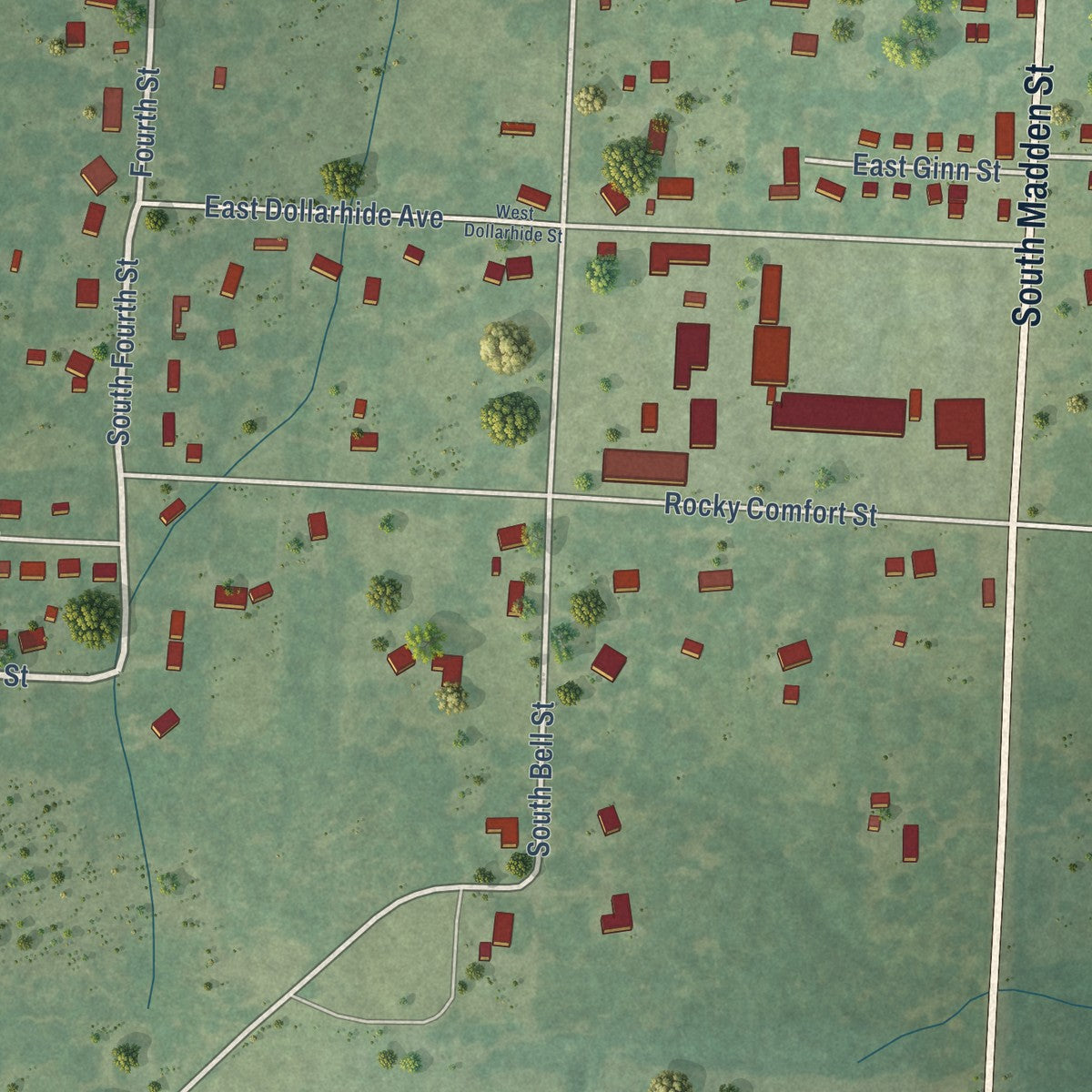 Second close-up of the map of Foreman, Arkansas print showing more streets and buildings