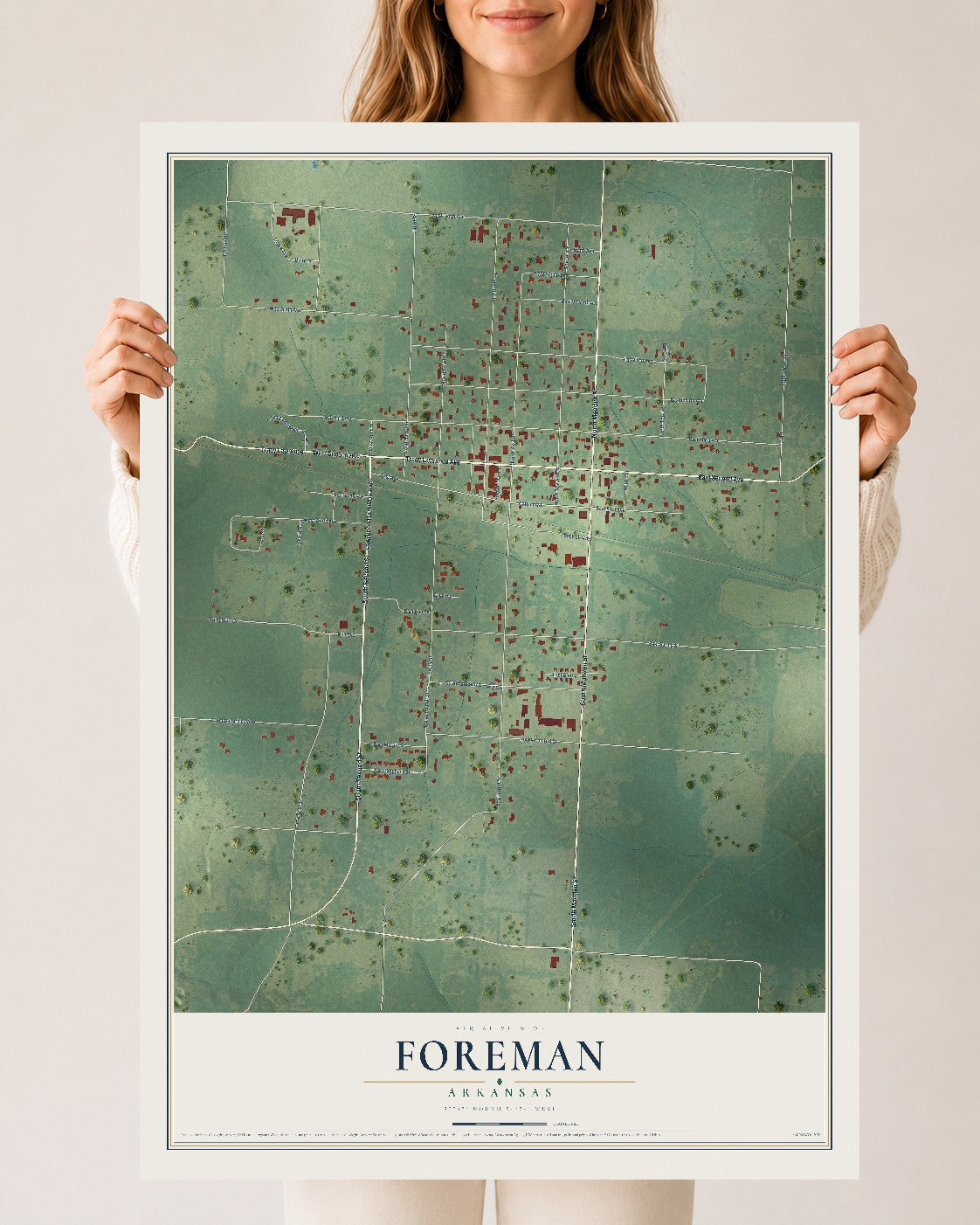 Map of Foreman, Arkansas, 24 x 36 inch unframed archival matte print