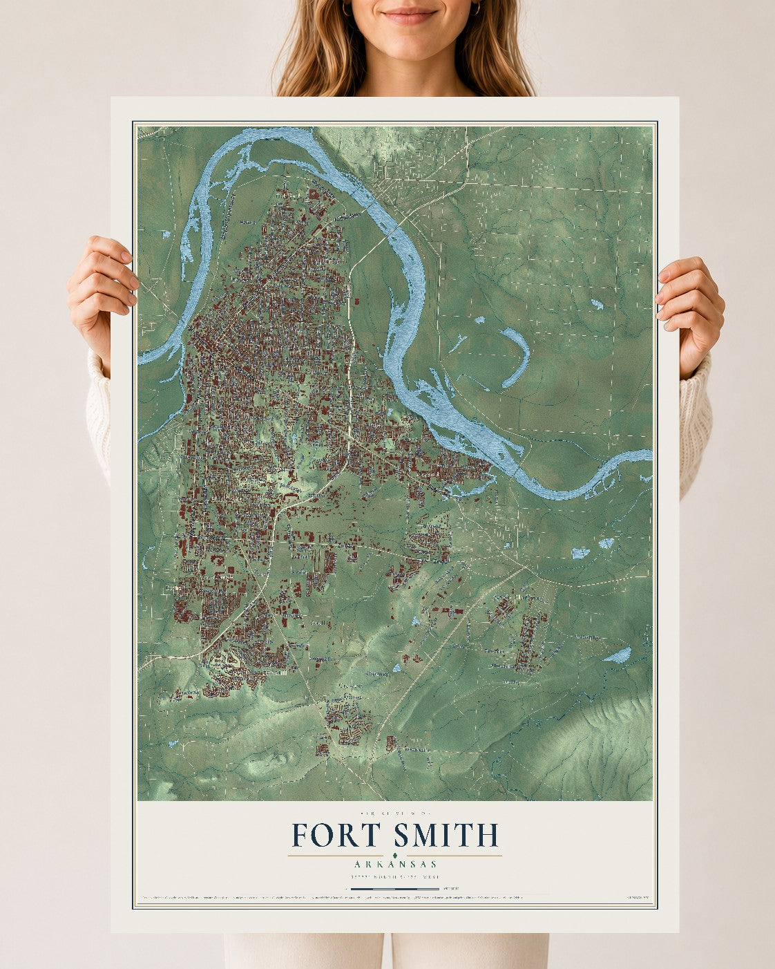 Map of Fort Smith, Arkansas, 24 x 36 inch unframed archival matte print