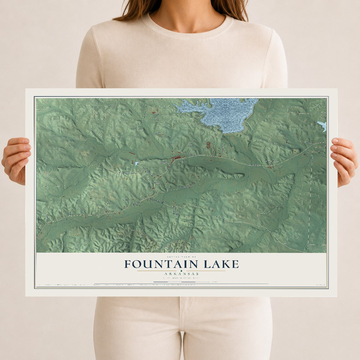 Map of Fountain Lake, Arkansas, 12 x 18 inch unframed archival matte print
