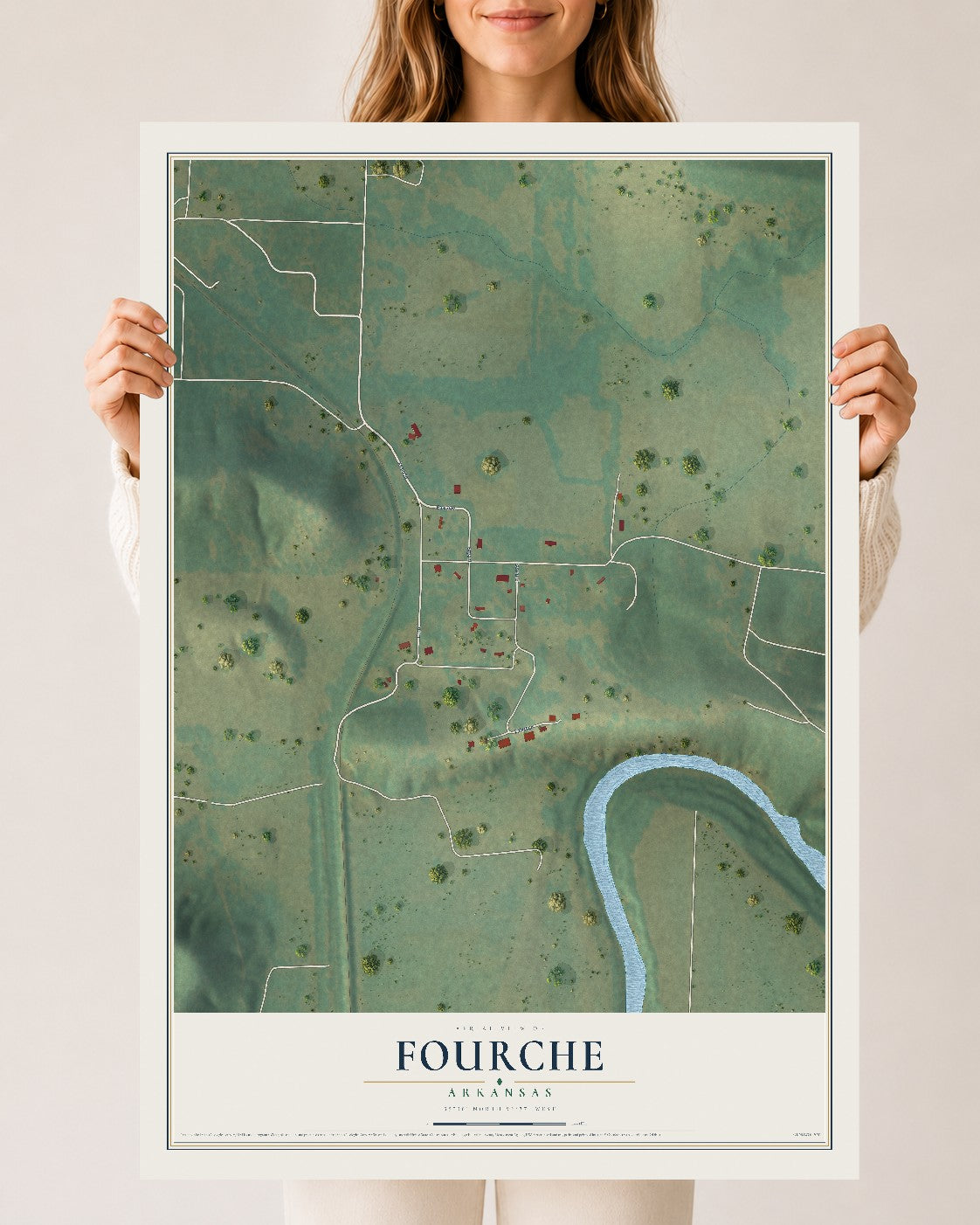 Map of Fourche, Arkansas, 24 x 36 inch unframed archival matte print